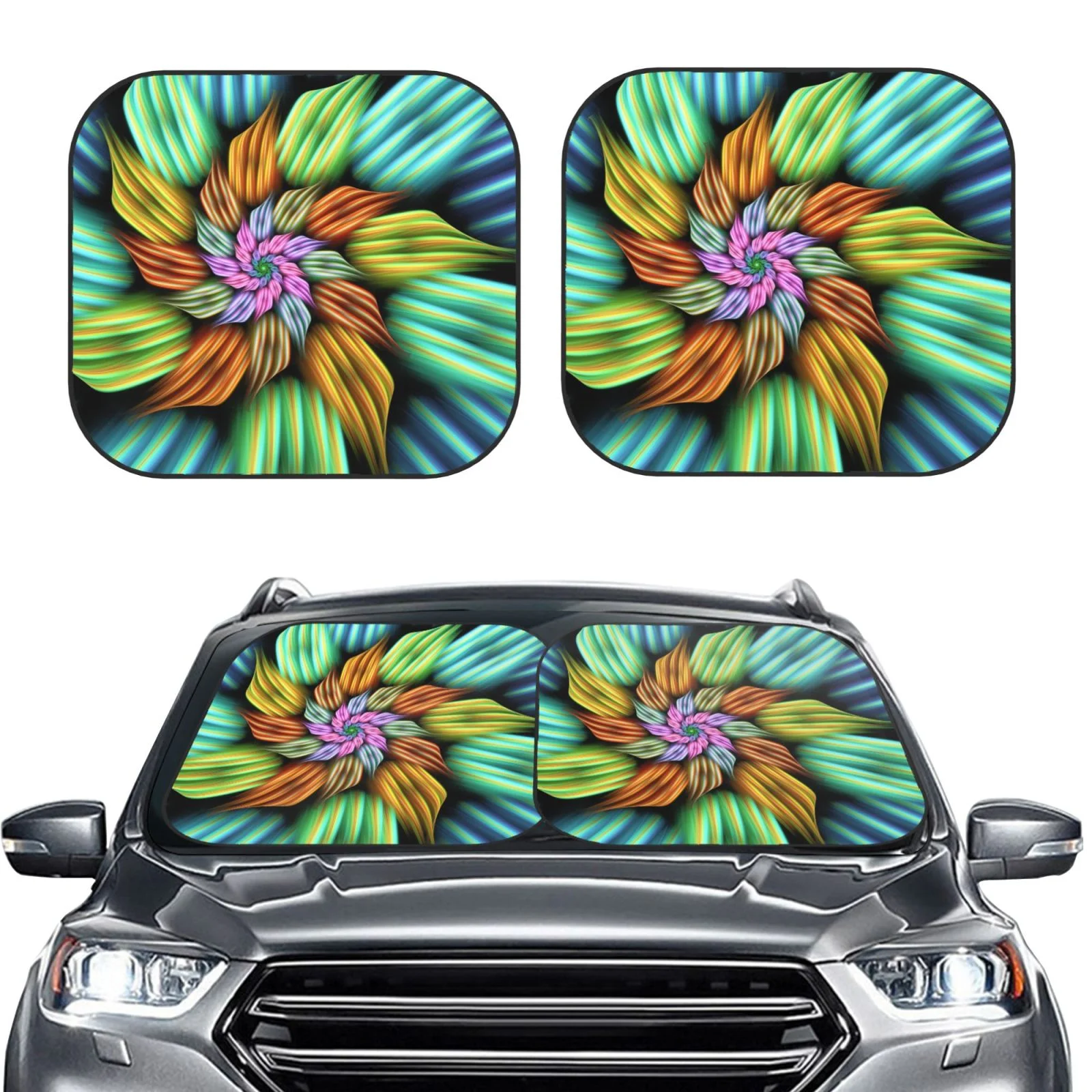 Lukts Hippie Style Print 2 Piece Car Sun Shade Windshield,Foldable Car Shade Front Windshield With Keeps Your Vehicle Cool, For Most Sedans Suv And Trucks - Small