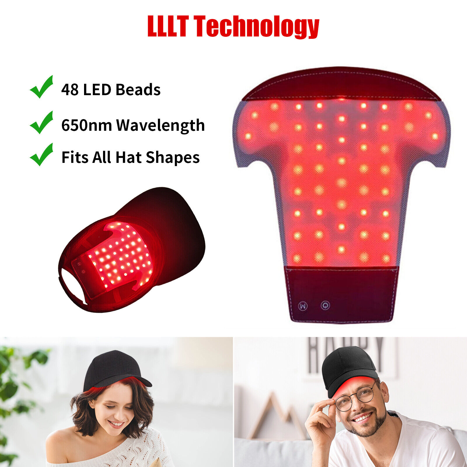 Professional Anti-Hair Loss Hair Care Hat with Blue & Red Light - Fast Regrowth, 48 LED