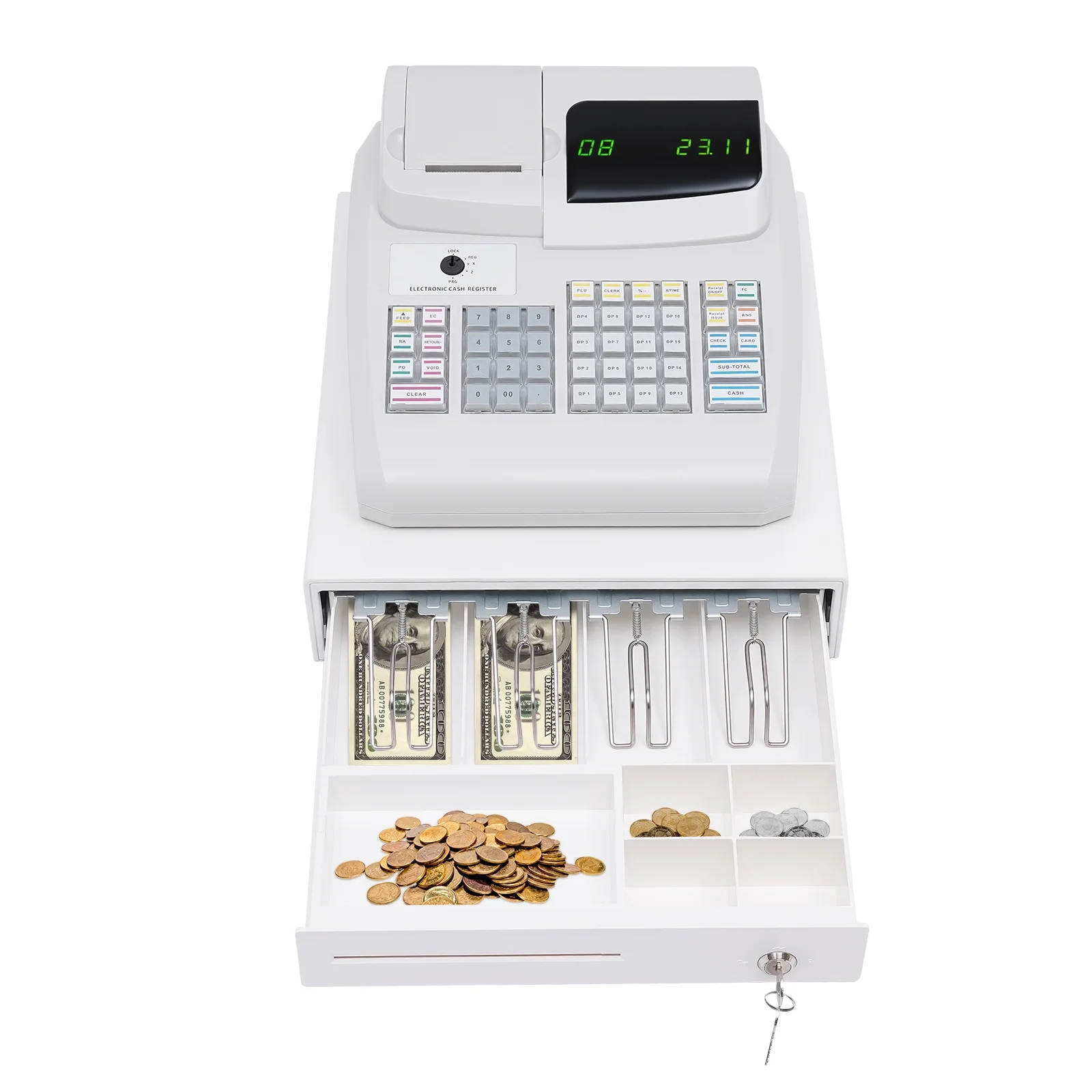Aiqidi Electronic Cash Register, 47 Keys Digital LED Display Casher POS Cash Management System RS232 PS2 Interface with Drawer Box