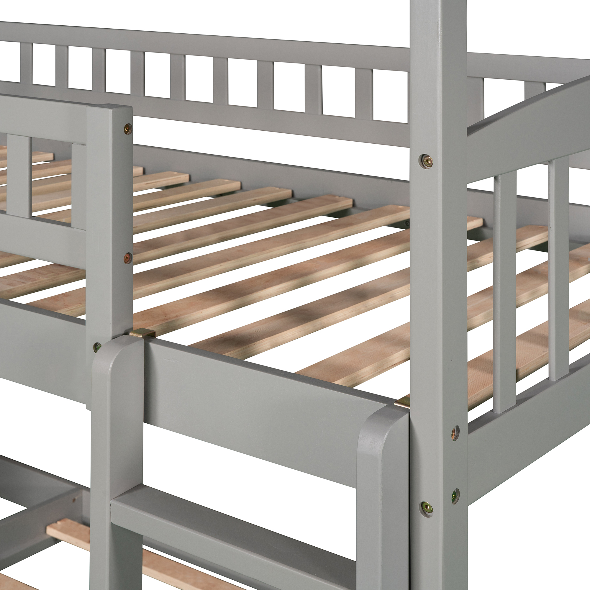 Gray Twin Over Twin House Bunk Bed with Slide