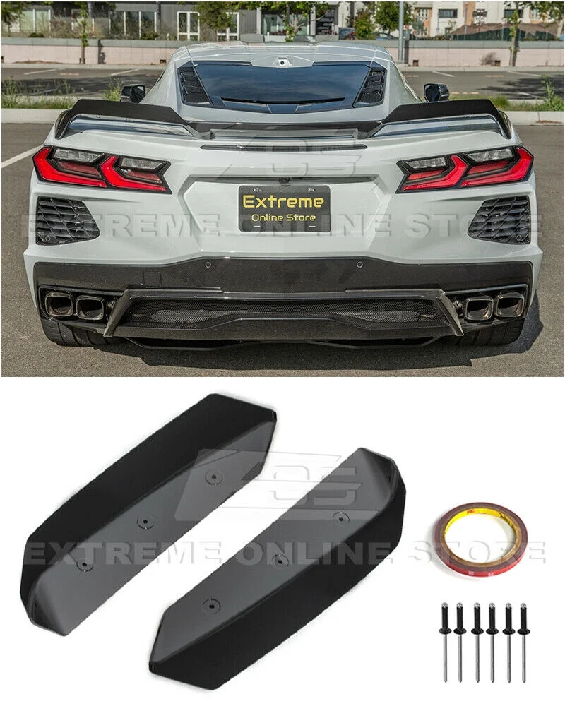 Replacement For 2020-Present Chevrolet Corvette C8 Models | Z51 Style Rear Trunk Lid Wing Spoiler Add-On Wickers Pair (ABS Plastic - Painted Carbon Flash Metallic)