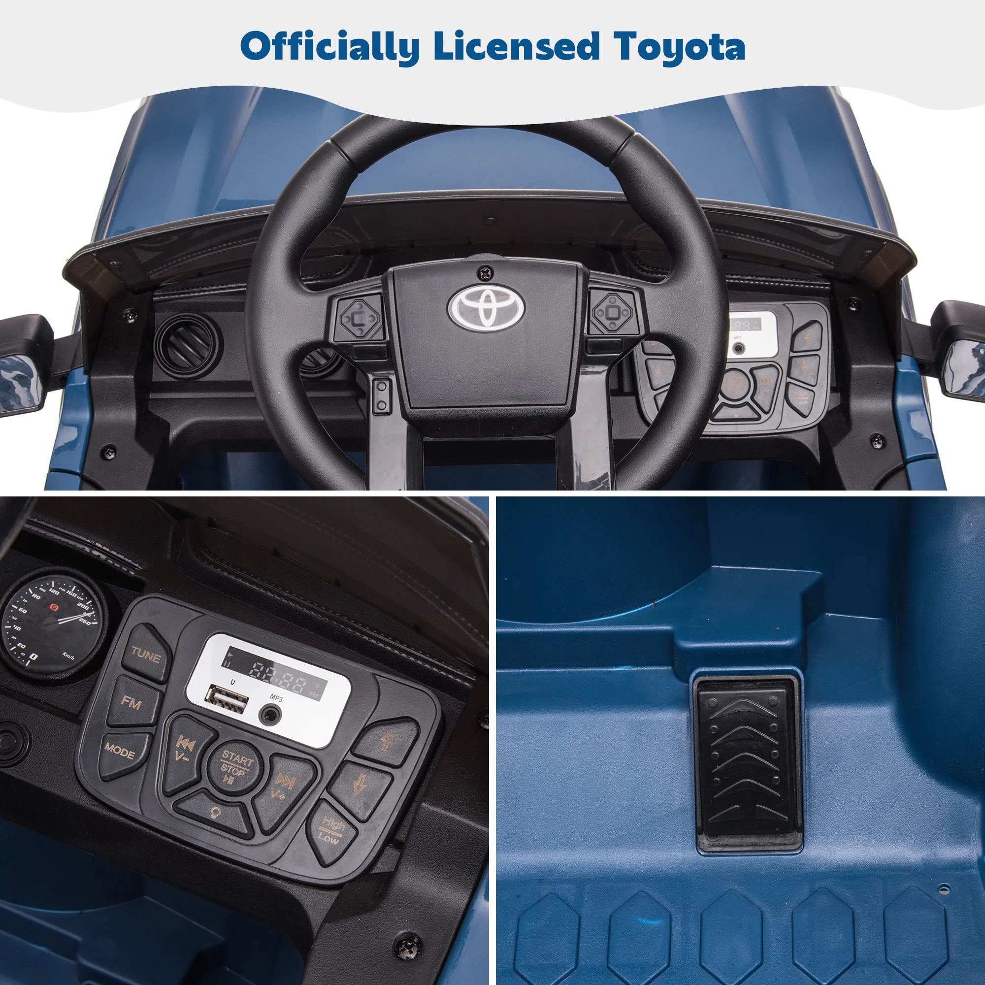 Ride On Kids Truck Car, Segmart Licensed Toyota Tacoma 12 Volt Electric 4 Tries Vehicle with Remote Control, 2 Speeds, 2 LED Headlights, Brakes and Gas Pedal, AUX, Blue, SS2630