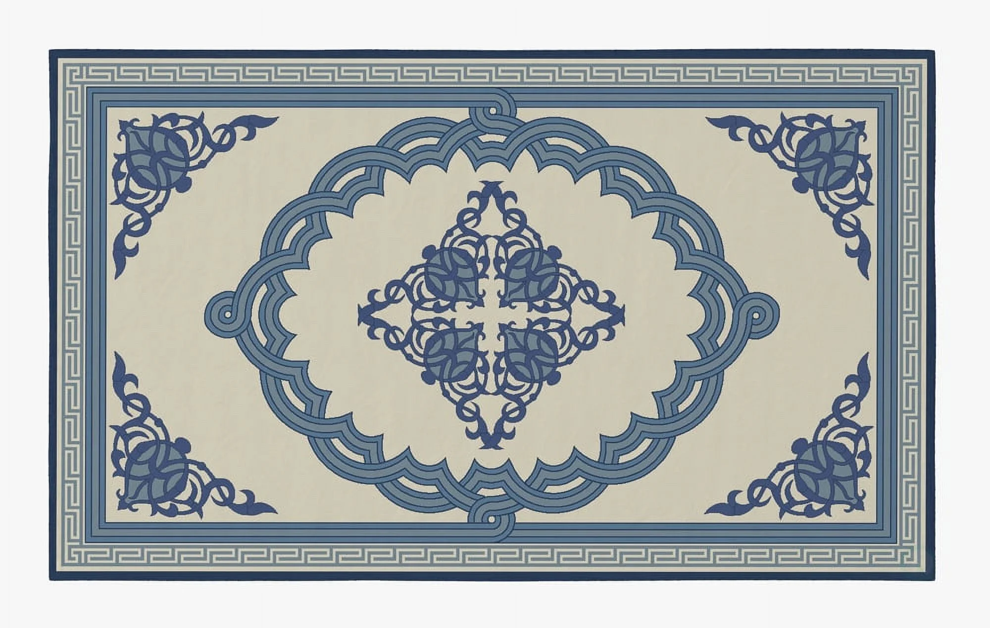 Deerlux Transitional Living Room Area Rug with Nonslip Backing, Blue Medallion Pattern, 9 x12 ft Extra Large