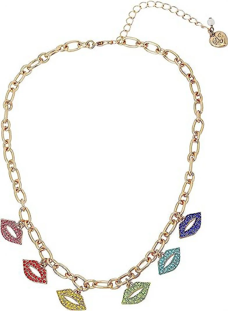 Betsey Johnson Lips Charm Necklace Multi-Color