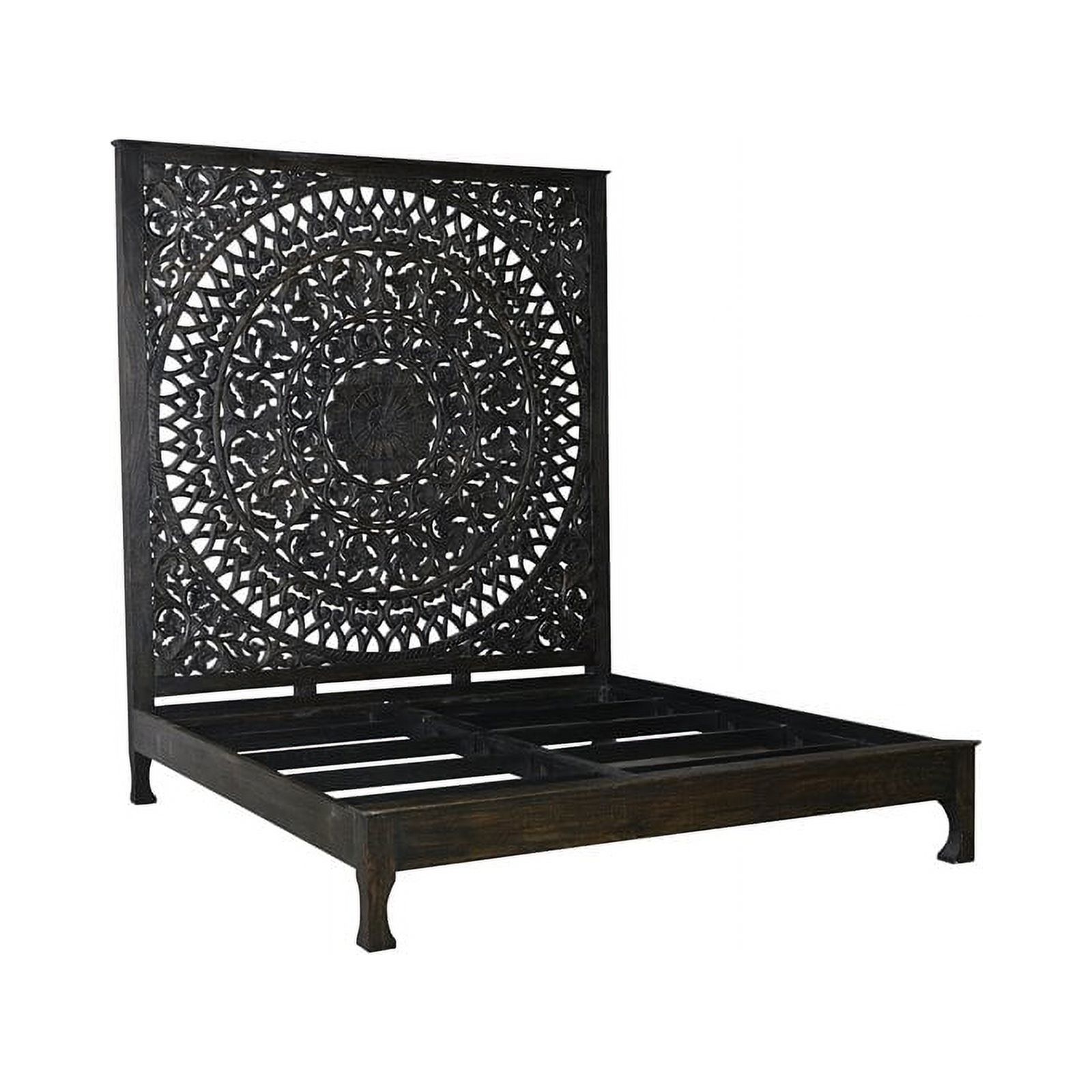 Taran Designs Gianna Carved Solid Wood Queen Panel Bed in Antique Black