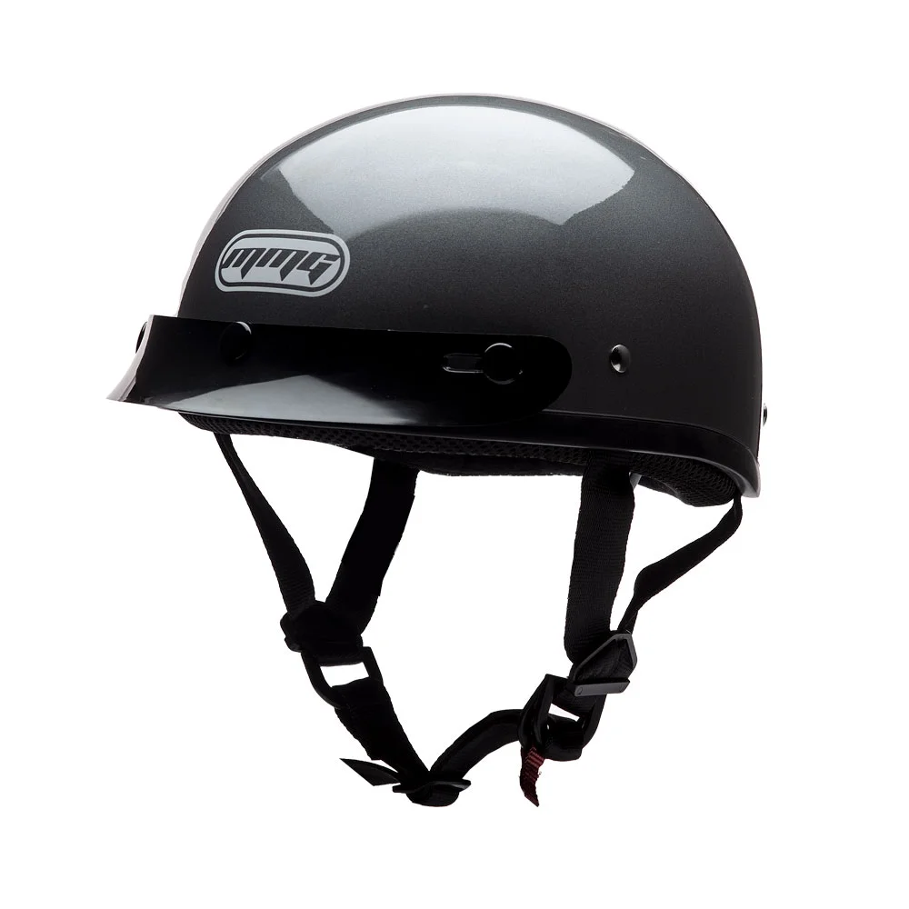 MMG Motorcycle Half Helmet Beanie DOT with goggles Gloss Gray (X-Large) Model 29