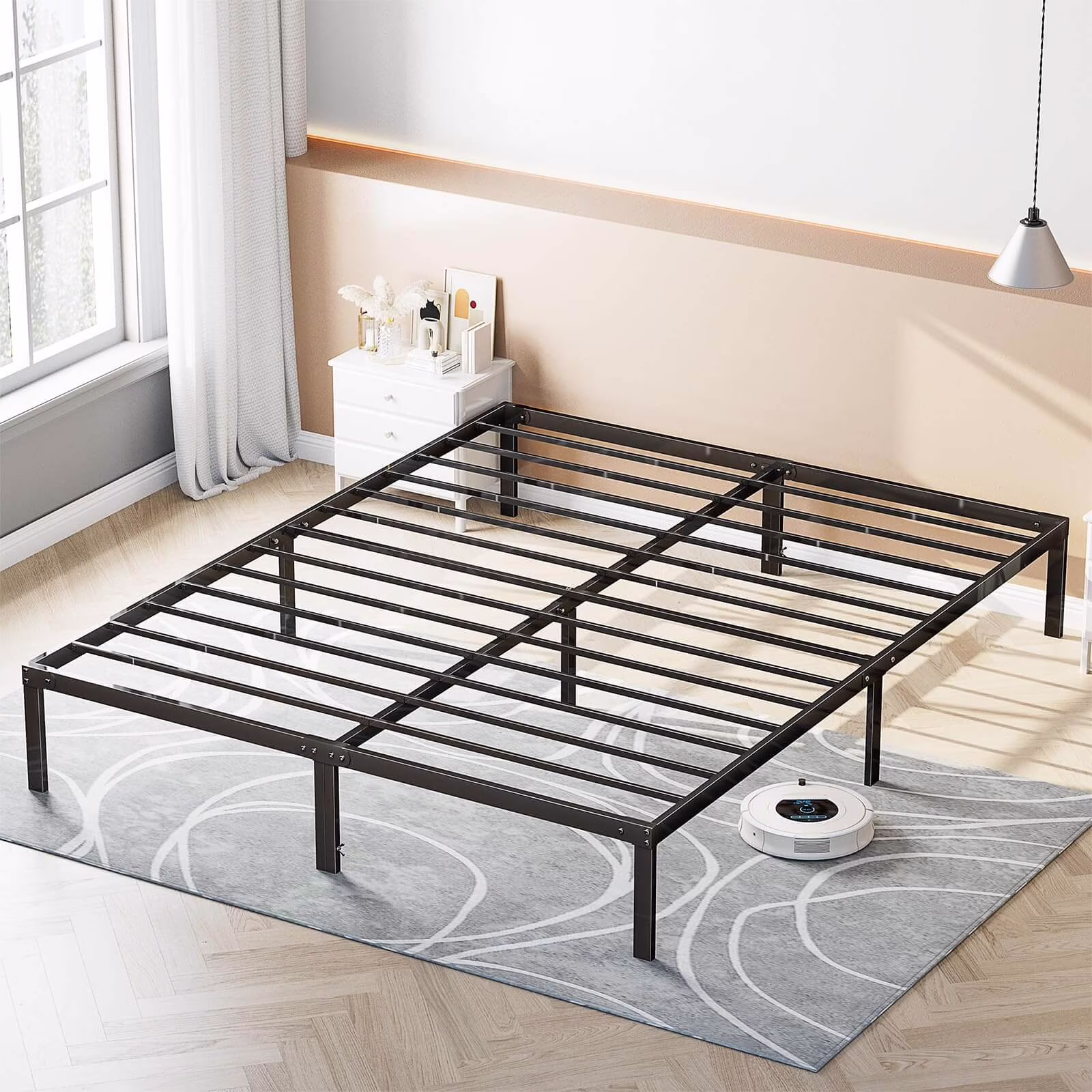 Ufurpie Queen Size Bed Frame,700lbs Heavy Duty Metal Platform with Steel Slats Support,No Box Spring Needed,14 inches high Bedframe with Ample Storage,Sturdy and Noise-Free,Black