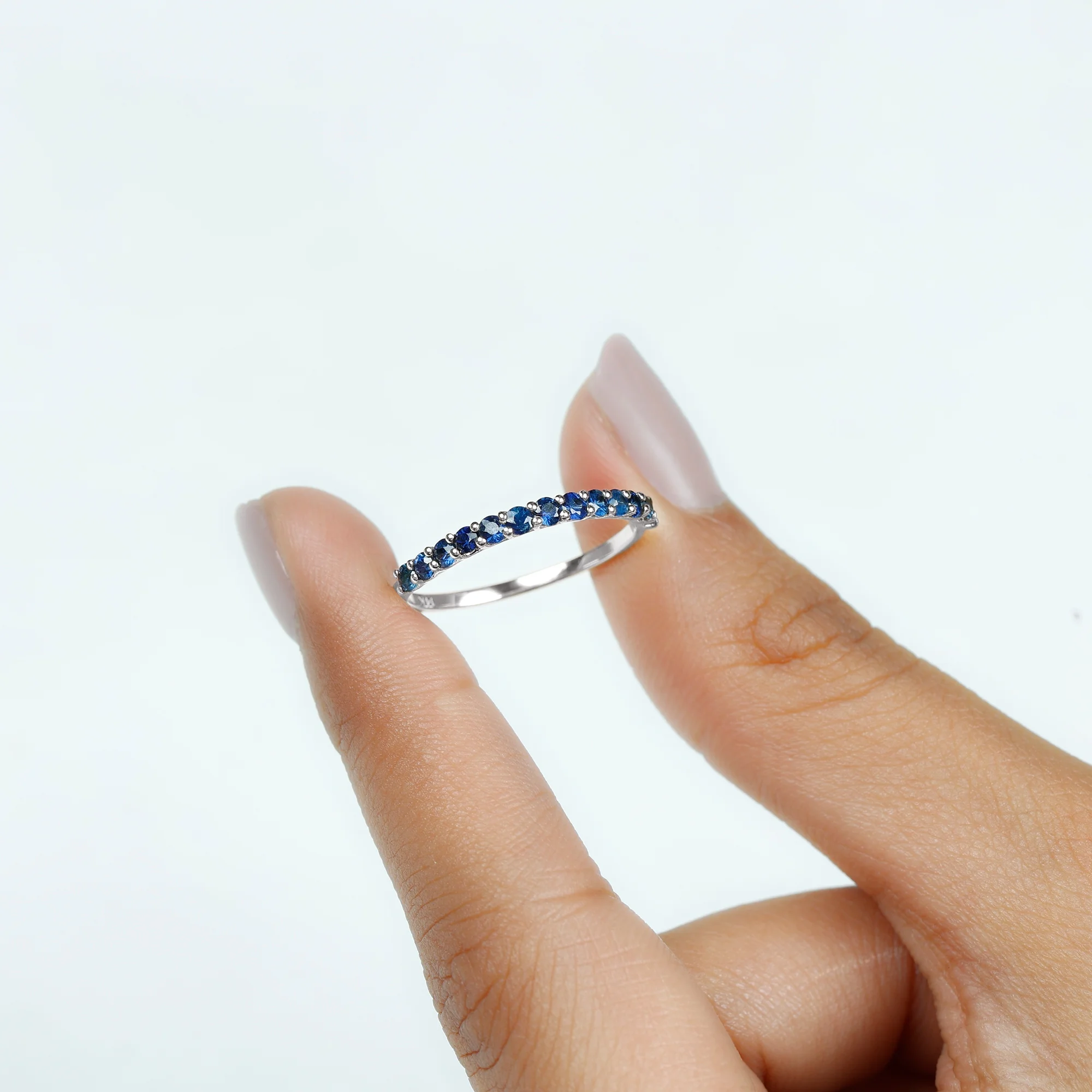 September Birthstone Blue Sapphire Stackable Ring, 925 Sterling Silver, US 4.00