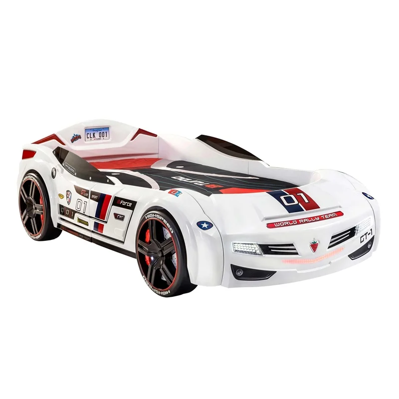 Cilek Kids Room GTS Biturbo Remote Control Wood Twin Race Car Bed in White