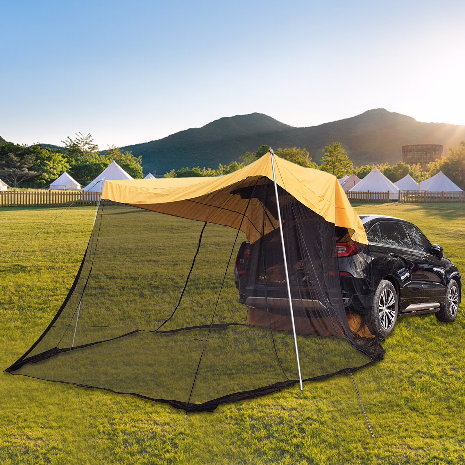 Miumaeov Car Awning Sun Shelter Camping Tent Portable Waterproof Roof Top Tent Camping SUV Rear Tent for Outdoor Camping Tailgating Picnics for 3-4 People Yellow