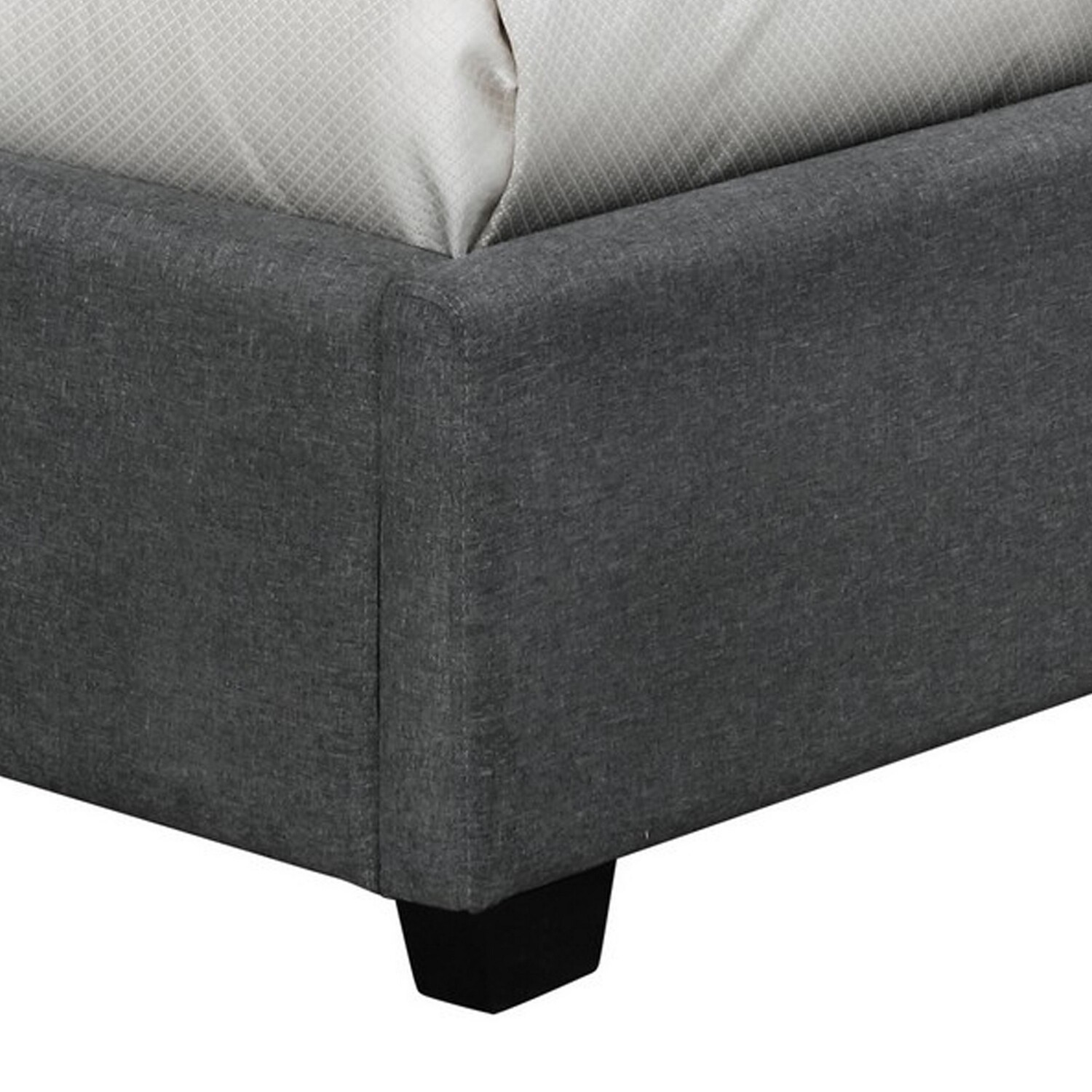 Benjara  Black & Gray Upholstery Nailheads On Scallop Headboard Bima Foam King Size Panel Bed