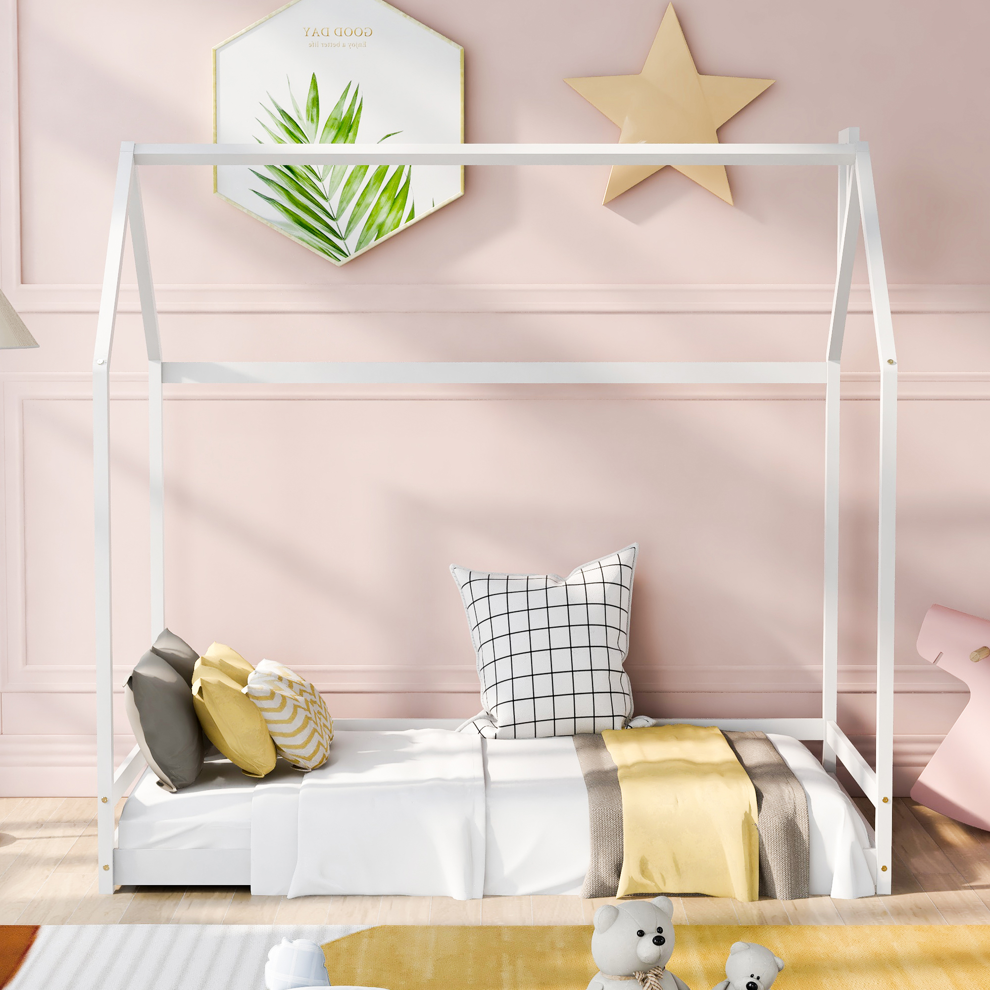 Twin Size House Bed Wood Bed, White(OLD SKU:WF281435AAK)