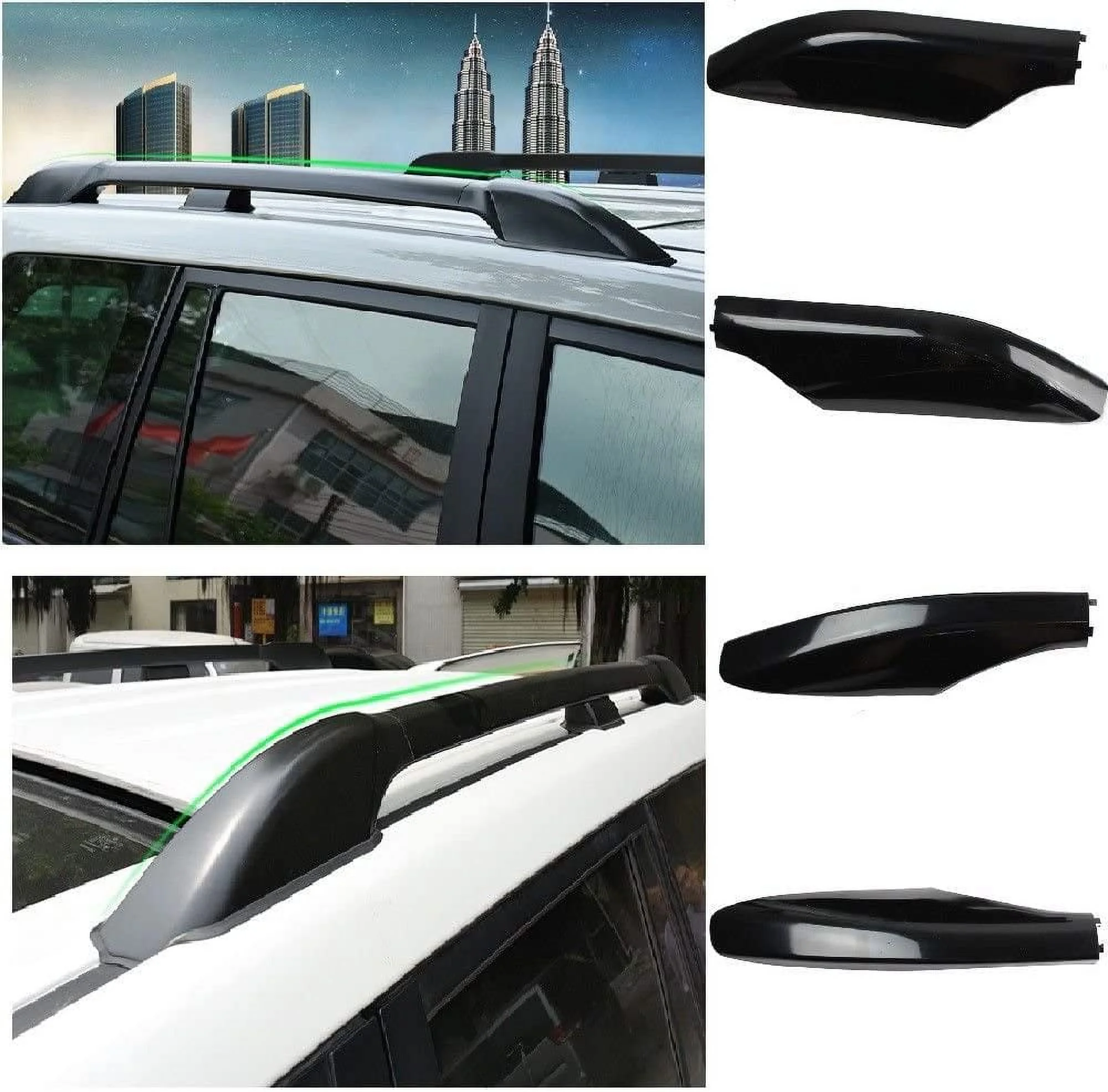 Fichiouy 4 Pcs ABS Roof Rack Bar Rail End Protection Cover Shell for Toyota Land Cruiser Prado Fj120 2003-2009 Black