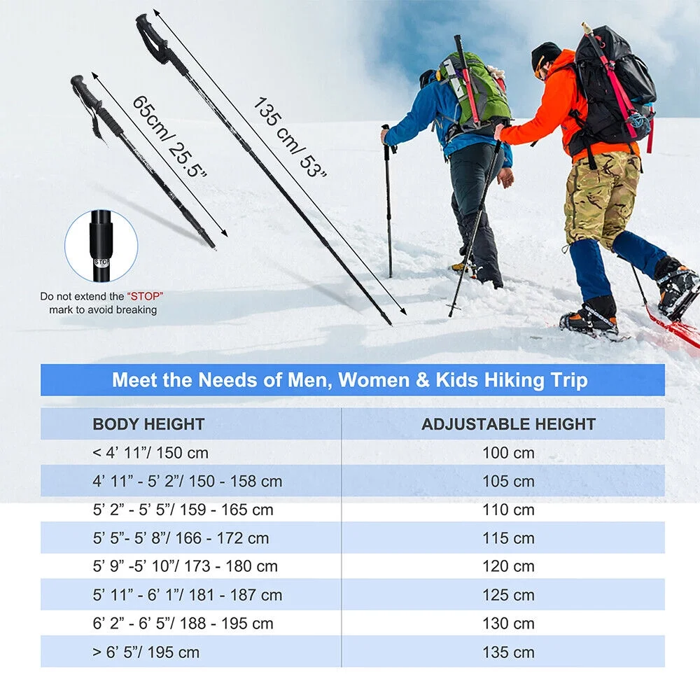 HOMEYA Pair 2 Aluminum Quick Lock Trekking, Hiking Poles, Collapsible Walking Stick Adjustable Alpenstock Anti-shock - Blue