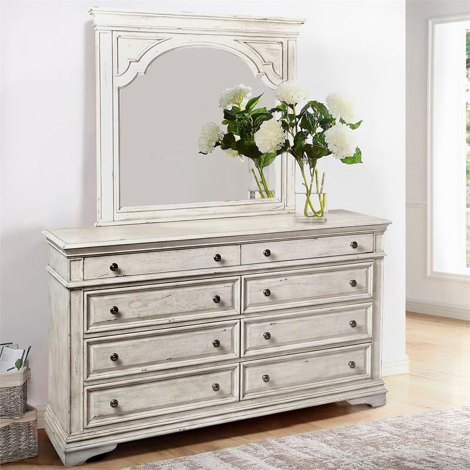 Bowery Hill Farmhouse Rustic Ivory Wood 8-drawer Dresser and Mirror in White