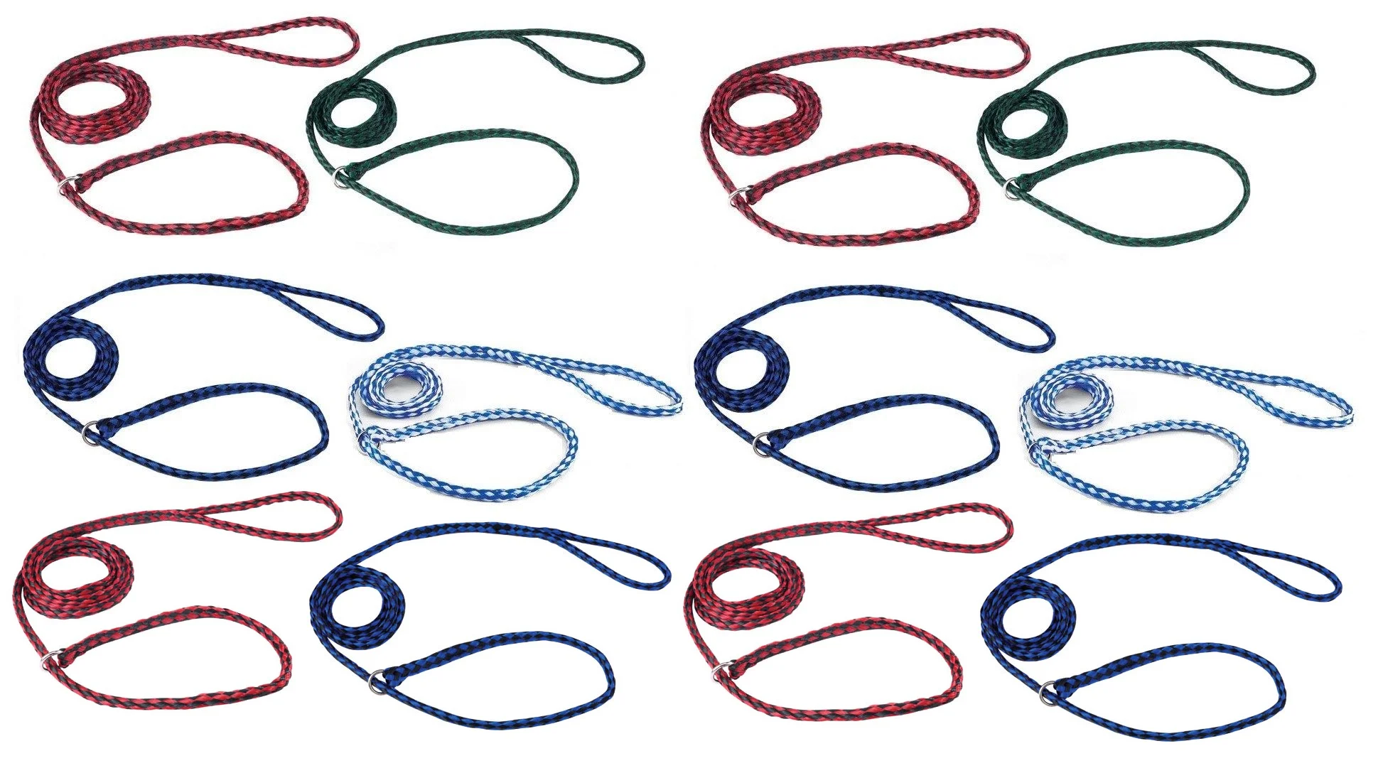 Braided Poly Dog Control Slip Leads Assorted Color Vet Rescue Kennel Bulk Packs (12 Leads)
