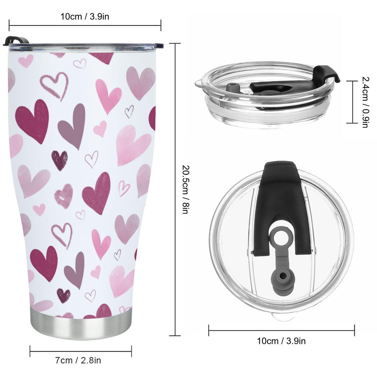 Hidove Stainless Steel Tumbler, Love Pattern with Hearts 32oz Leak Proof & Stainless Steel Bottle for Hot & Cold Drinks - Coffee Travel Mug, Water Metal Canteen, Thermal Cup