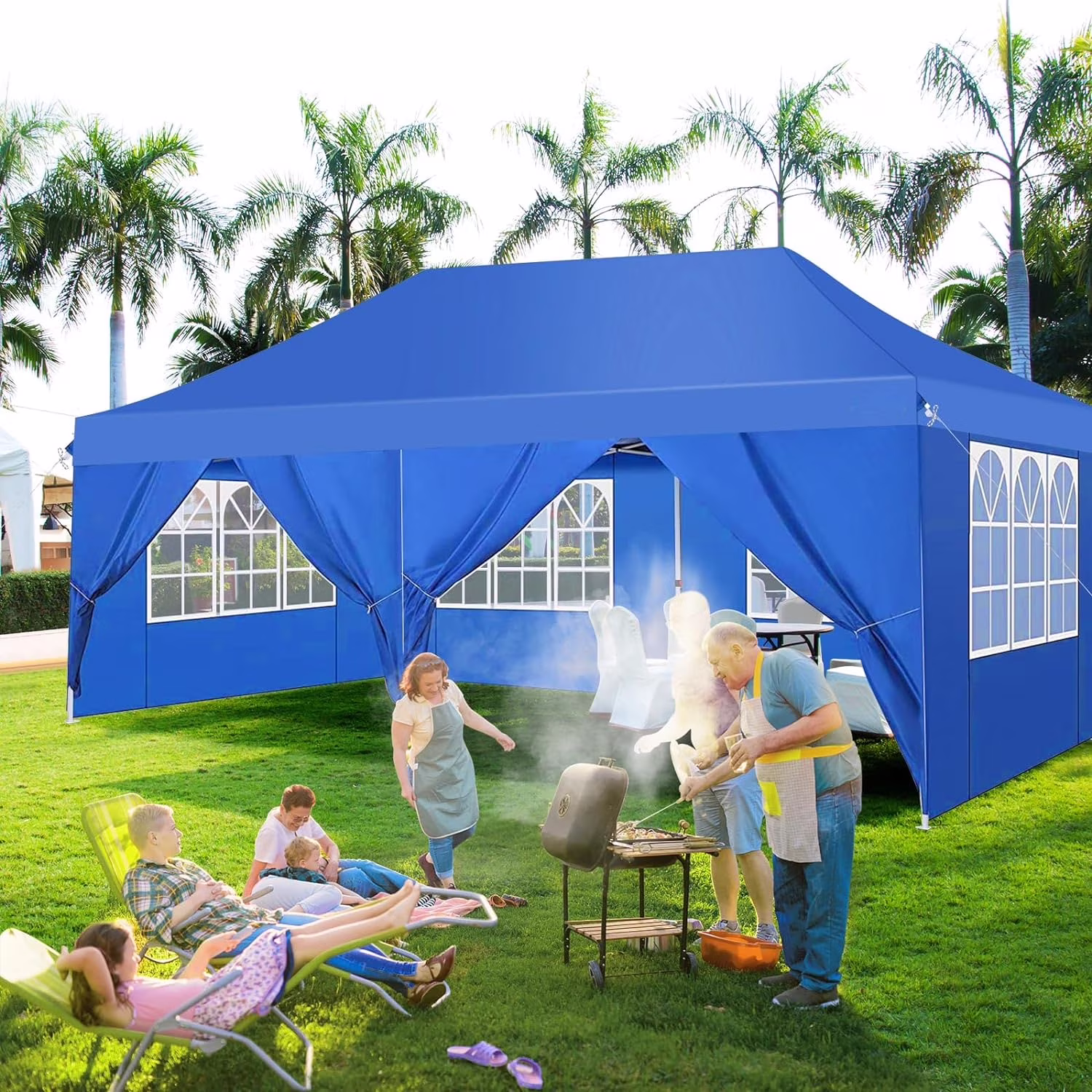 10x20ft Pop Up Canopy Tent with 6 Removable Sidewalls, Easy Up Commercial Canopy, Waterproof and UV50+ Gazebo with Portable Bag, Adjustable Leg Heights, Tents for Parties, with 4 Sandbags