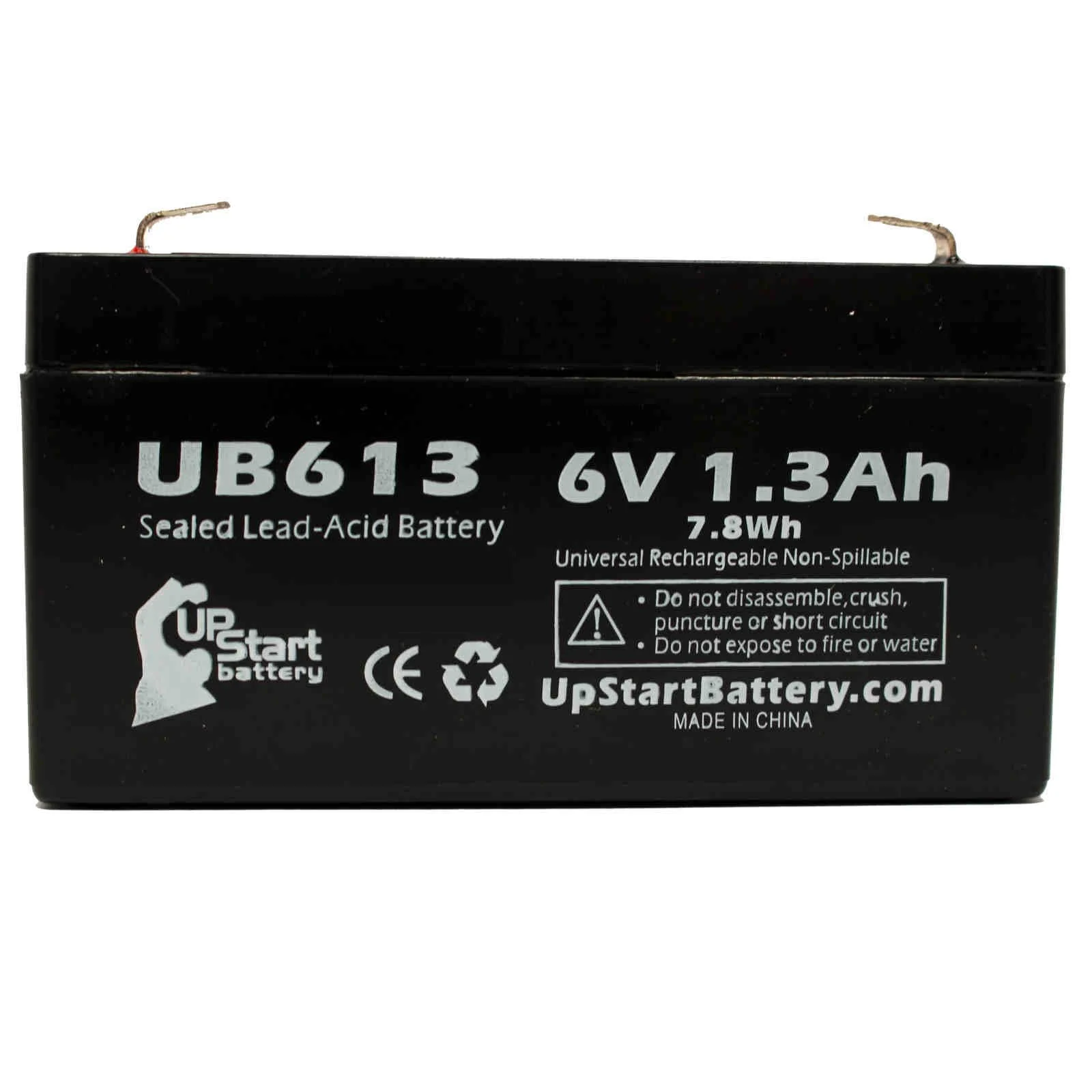 5x Pack - Compatible SOLO LIGHT 880514 Battery - Replacement UB613 Universal Sealed Lead Acid Battery (6V, 1.3Ah, 1300mAh, F1 Terminal, AGM, SLA) - Includes 10 F1 to F2 Terminal Adapters