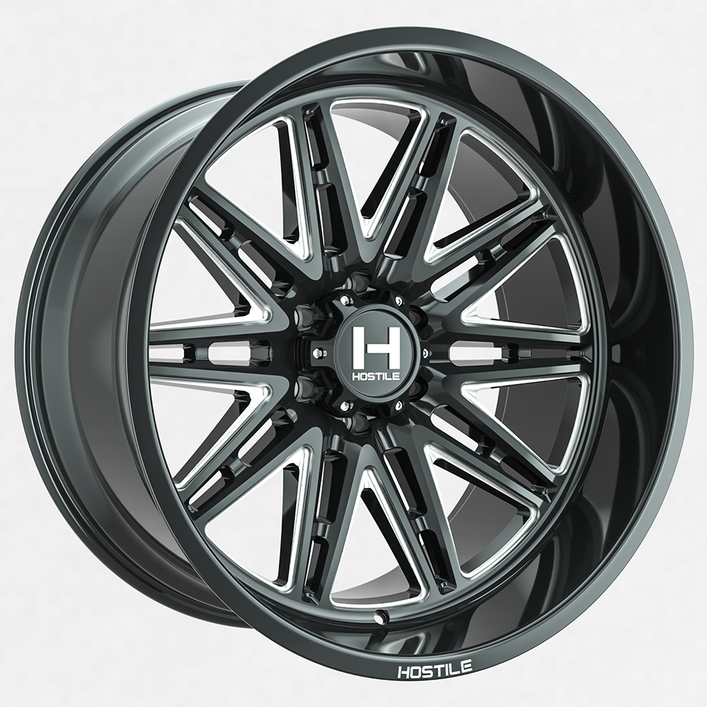 22x10 Hostile H126 Maniac Blade Cut (Gloss Black & Milled) Wheel 8x6.5 (-25mm)
