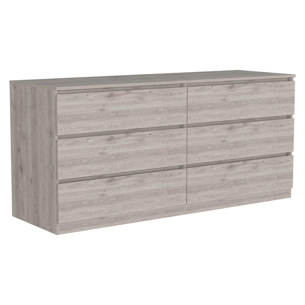 CoSoTower 6 Drawer Double Dresser, Metal Handles -Light Gray