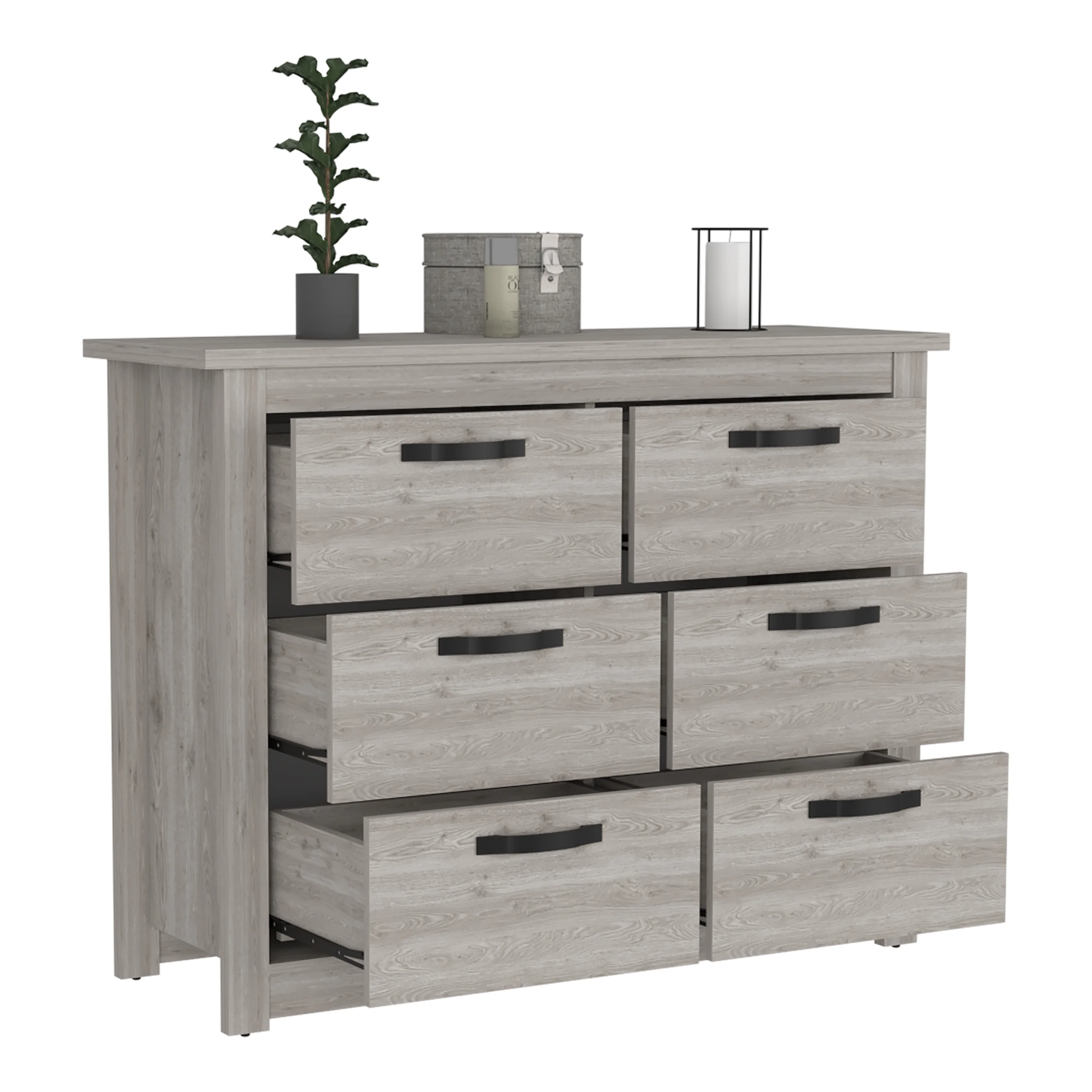 CoSoTower 6 Drawer Double Dresser , Four Legs, Metal Hardware -Light Gray