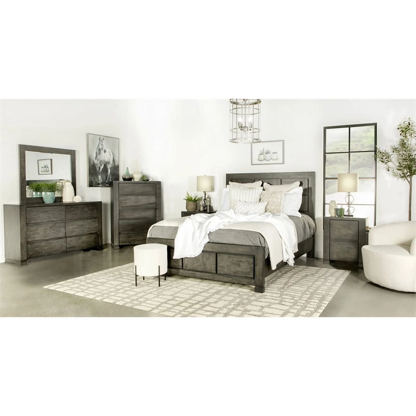 Pemberly Row 4-Piece Modern Wood Eastern King Bedroom Set in Gray