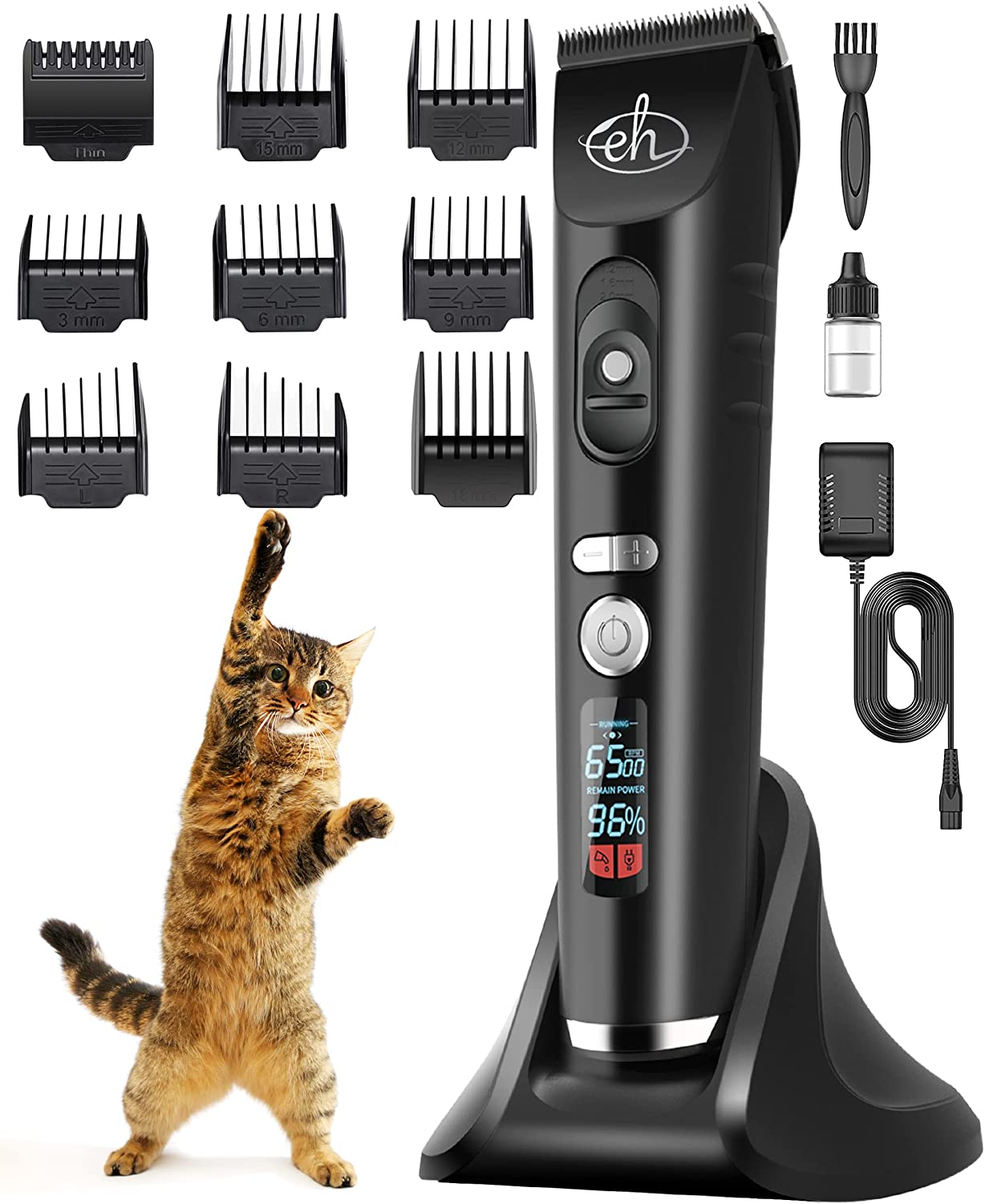 Cordless Cat Grooming Clippers, 3-Speed Professional Trimmer for Matted Long Hair - Low Noise Ceramic Pet Grooming Kit with Charging Stand, Rechargeable Shavers Ideal for Dogs, Cats & All Pets