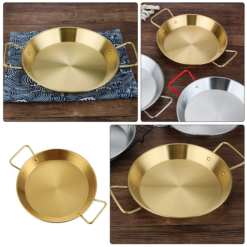 NUOLUX 1pc Household Frying Saucepan Binaural Stainless Steel Pan Pasta Plate(Golden)