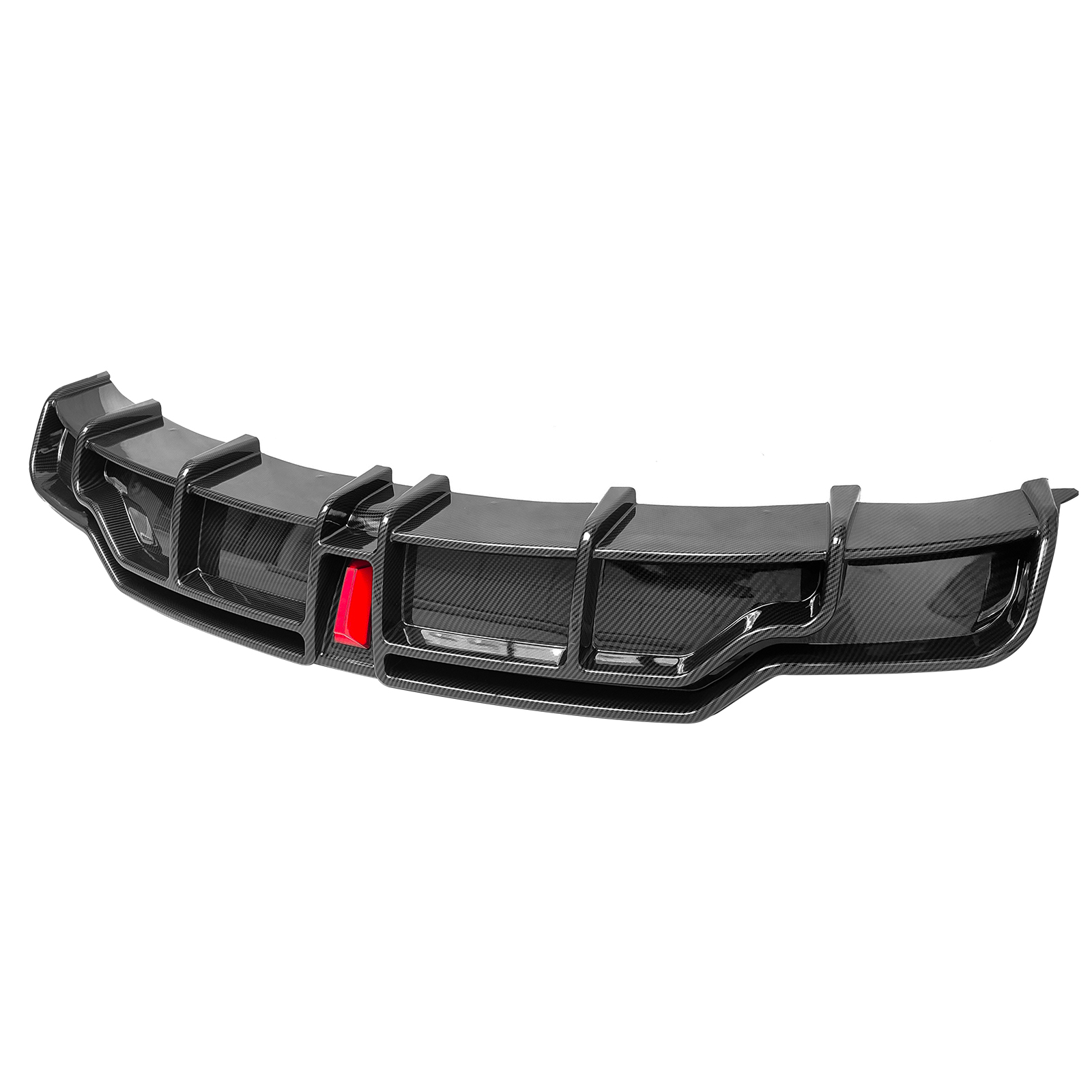 Ikon Motorsports Rear Diffuser Lip Compatible With 2017-2023 Tesla Model 3 Sedan 4-Door Carbon Fiber Print IKON Style PP Rear Lower Bumper Protector Lip With LED Lamp