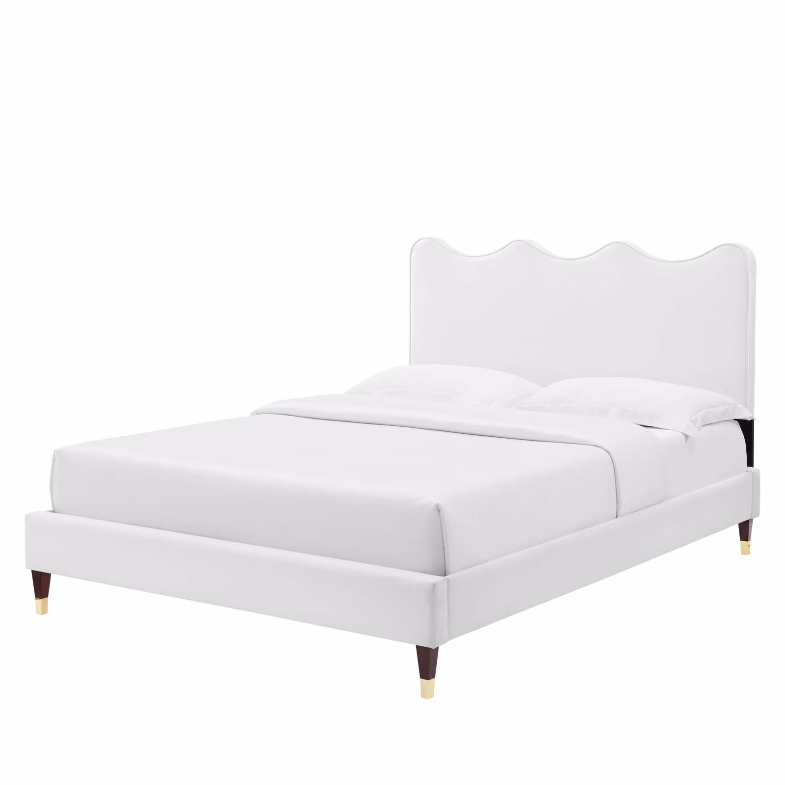 Platform Bed Frame, Twin Size, White, Velvet, Modern Contemporary, Bedroom Master Guest Suite Room