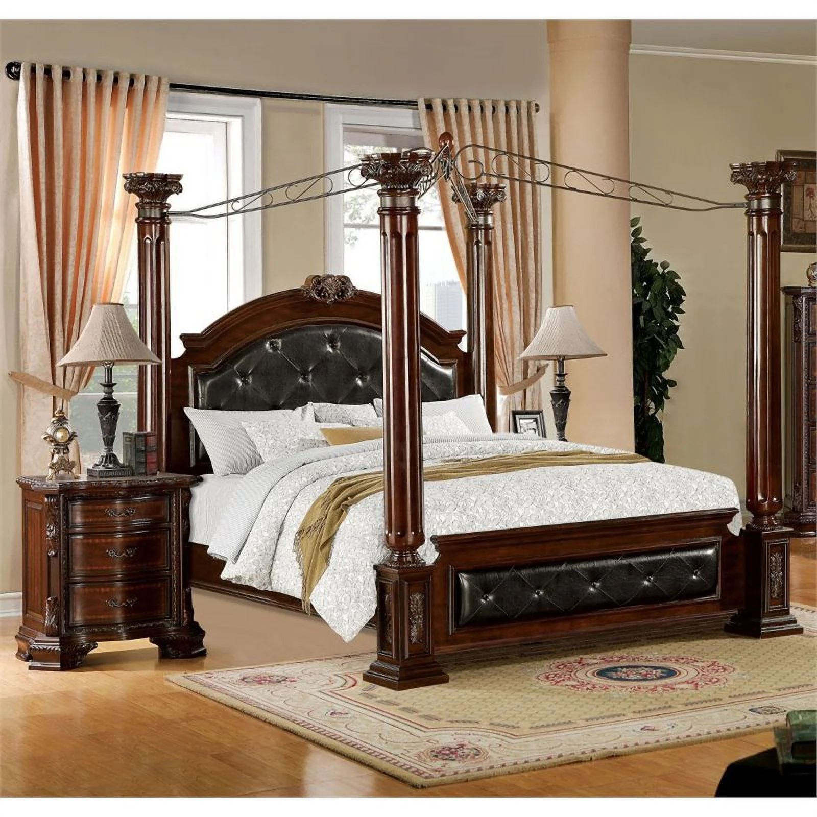 FOA Eckel 2pc Brown Cherry Solid Wood Bedroom Set - King + Nightstand