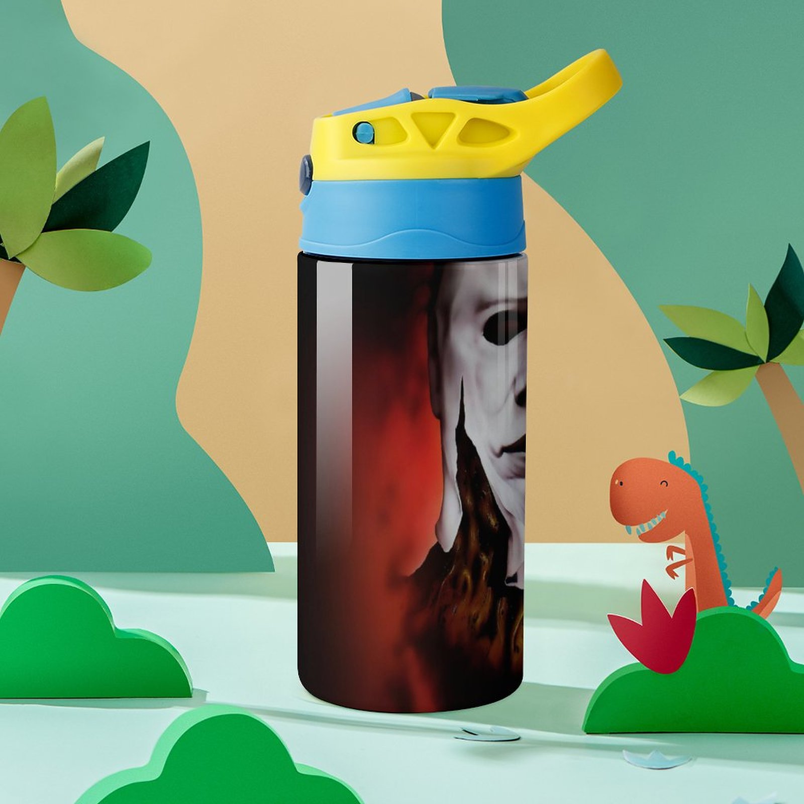 Face Michael Myers Kid's Insulated Water Bottle With Straw Vacuum Stainless Steel Cup Leak-Proof Children Toddler Thermoses