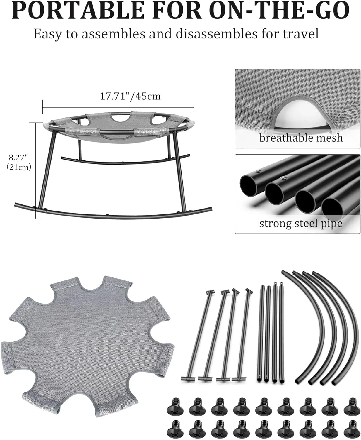 Yikeyo Elevated Dog Bed for Small Dogs with Washable Breathable Mesh and Removable Steel Frame Raised Cooling Pet Cot(17.71