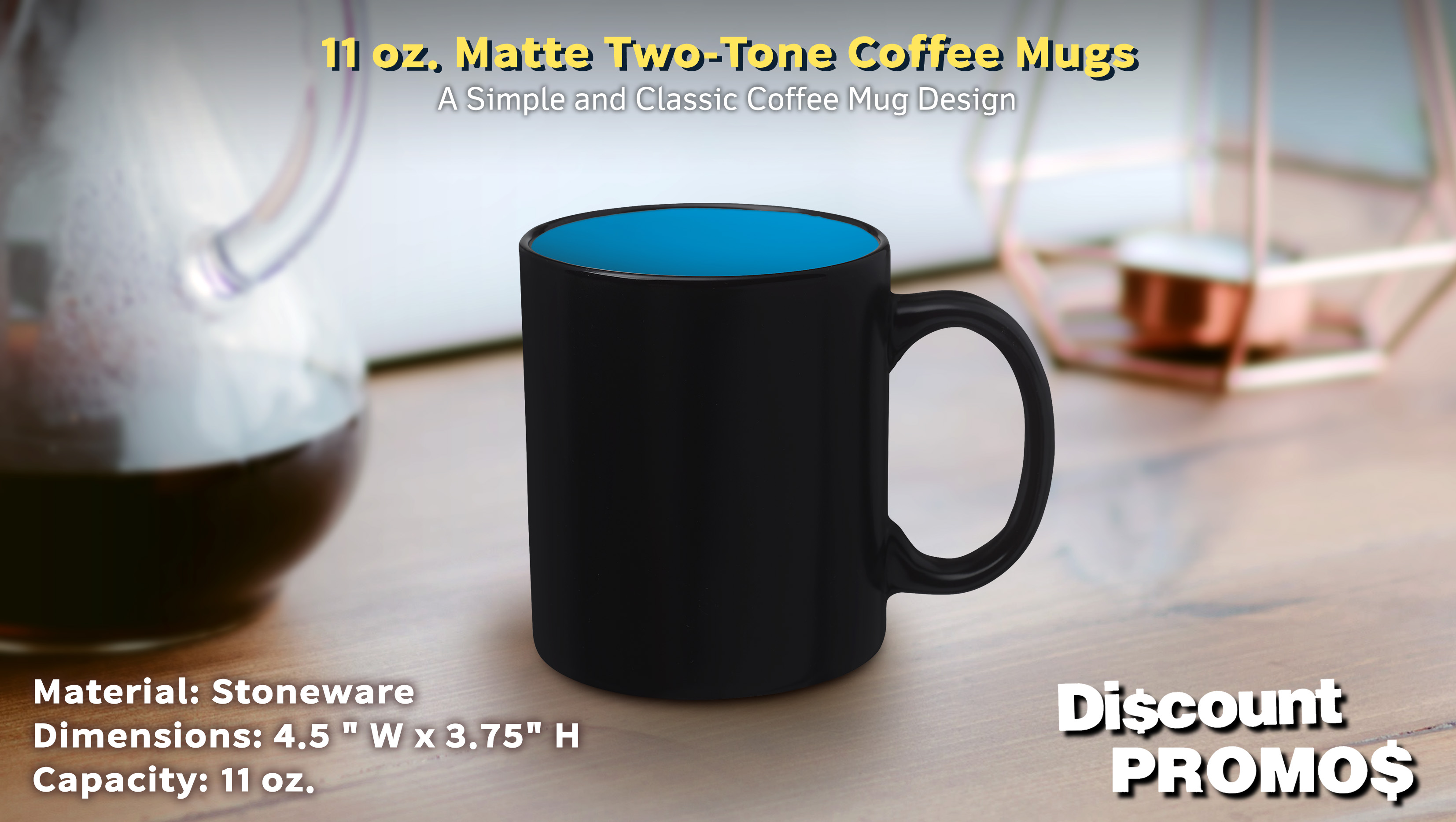10 Matte Two-Tone Coffee Mugs Set, 11 oz. - Stoneware, Drinkware, Durable, C-handle - Blue