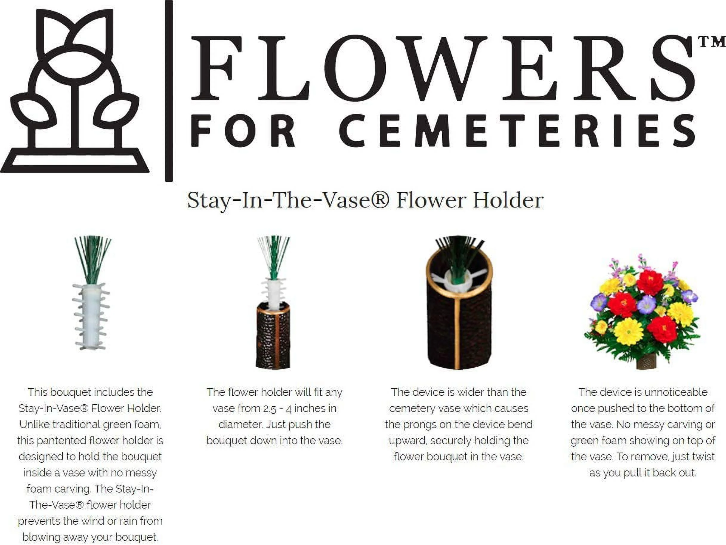 Sympathy Silks Artificial Flowers Purple Wildflower Cemetery Bouquet with Vase