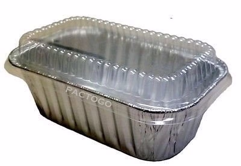 Handi-Foil 1 lb. Aluminum Foil Mini-Loaf/Bread Baking Pan w/Clear Low Dome Lid (pack of 25)
