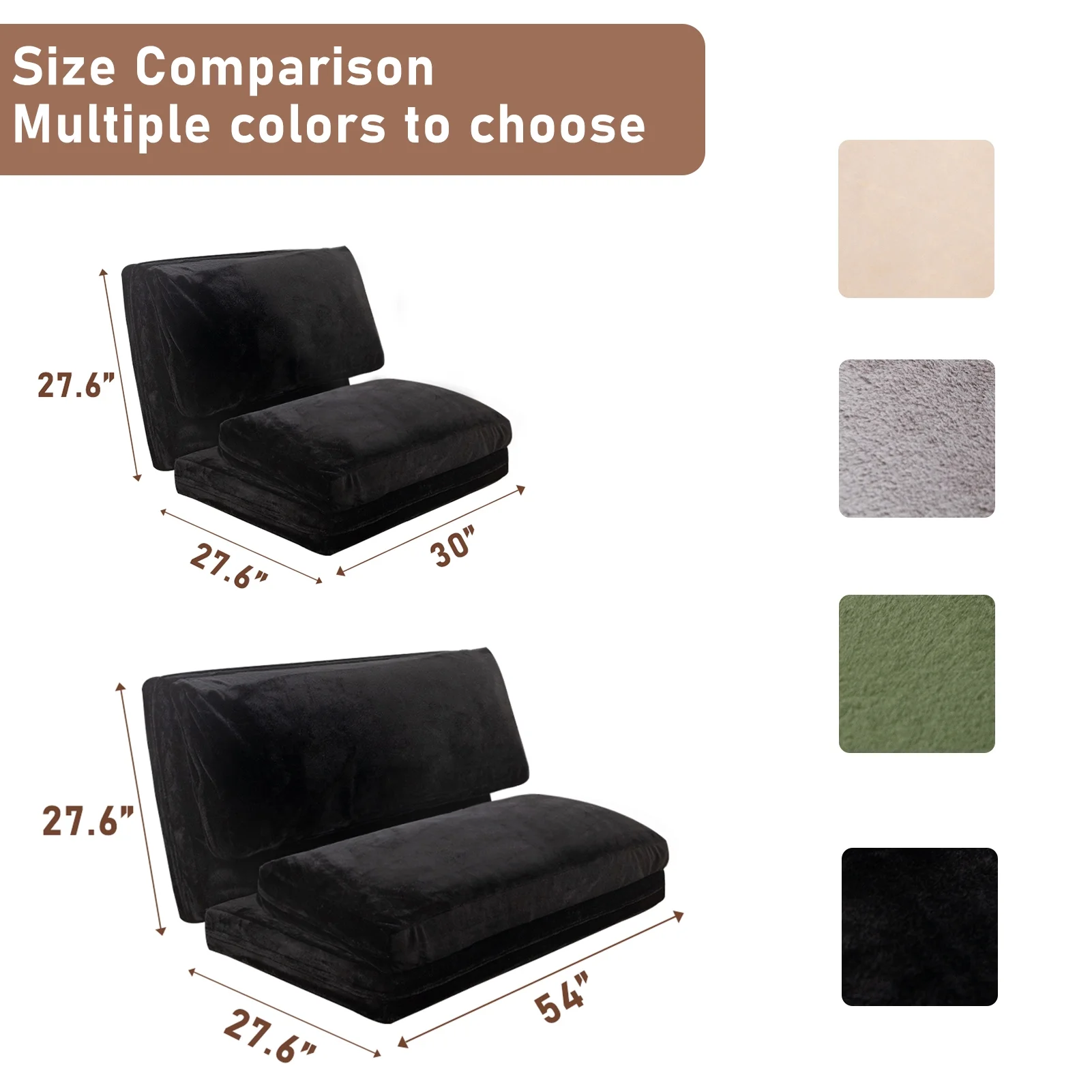 Bean Bag Bed Folding Sofa Bed,Extra Thick and Long Fluffy 4 Position Convertible Flip Lounge Chair,Foam Filling Folding Matress Sofa Bean Bag with Washable Cover,Black, 30x95 Inch