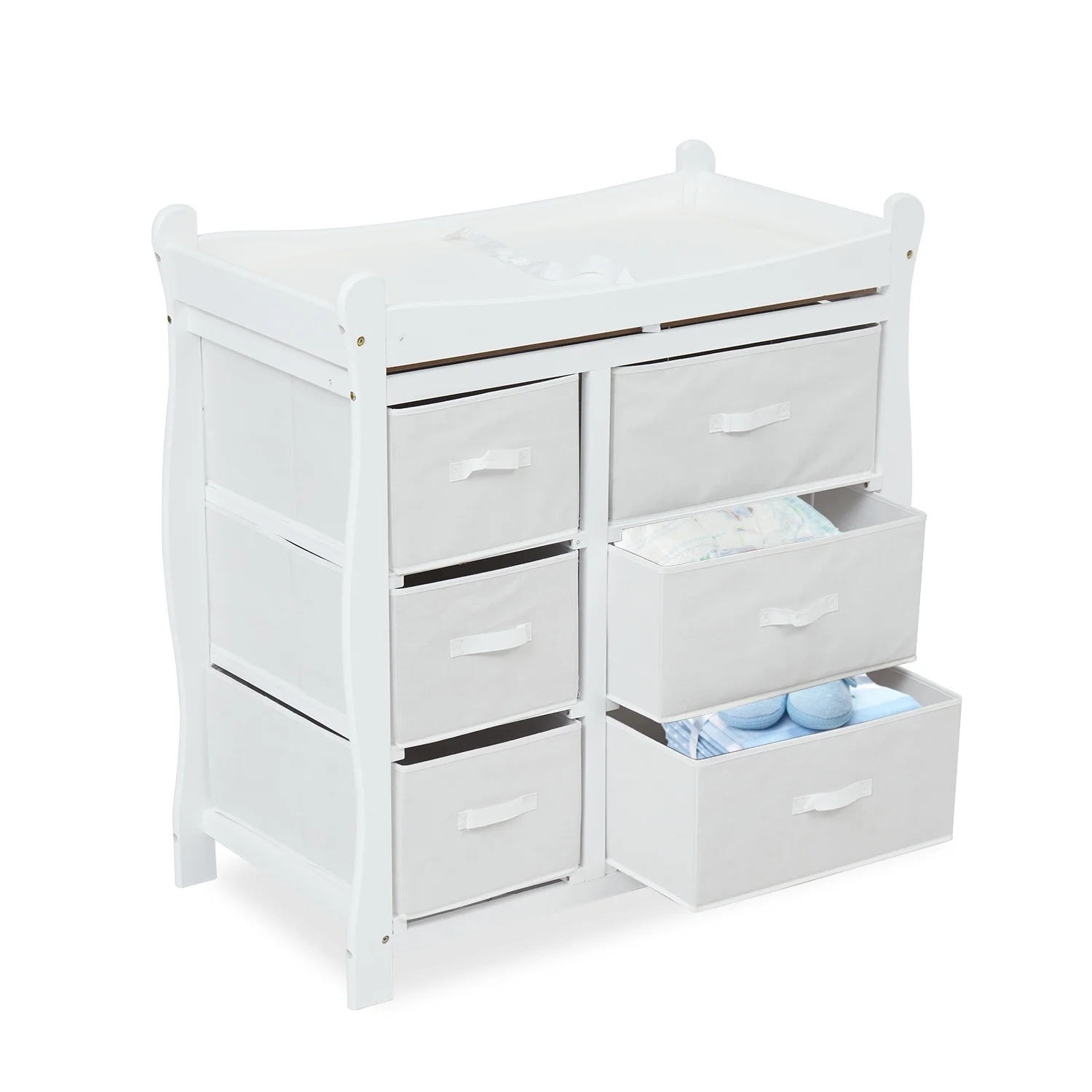 Kinbor Baby Diaper Changing Table with 3 Storage Drawers 3 Storage Compartments and Changing Pad, White