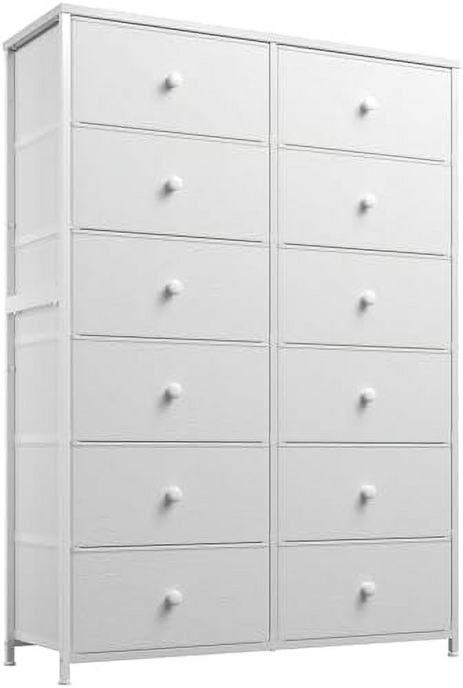 xrboomlife Tall Dressers for Bedroom  12 Drawer with Wooden Top and Metal Frame  Fabric Dresser & Chest of Drawers for Closet Living Room  Black Wood Veins  11.9" D x 34.8" W