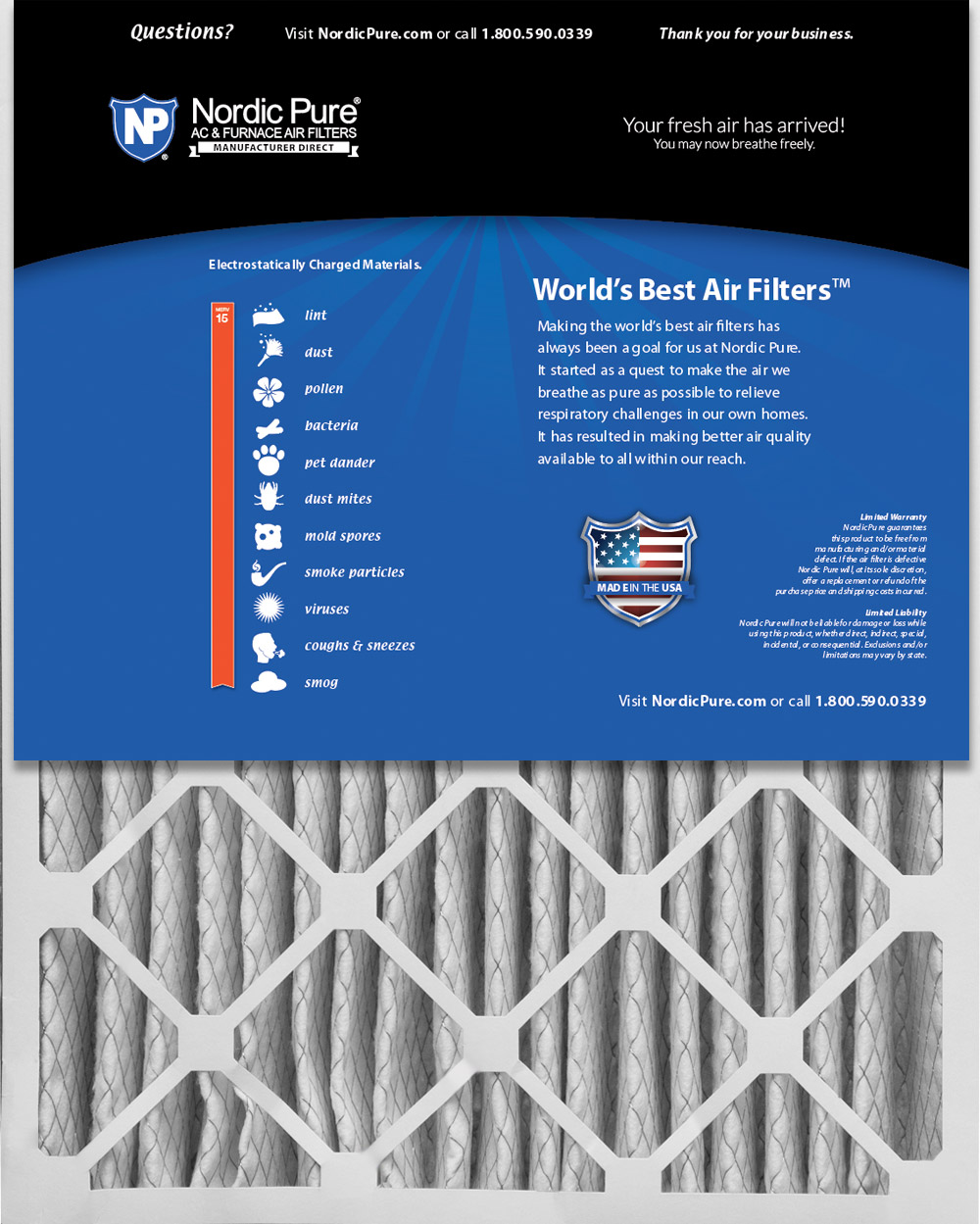 20x25x5 (4 3/8) Honeywell/Lennox Replacement MERV 15 Air Filter 1 Pack
