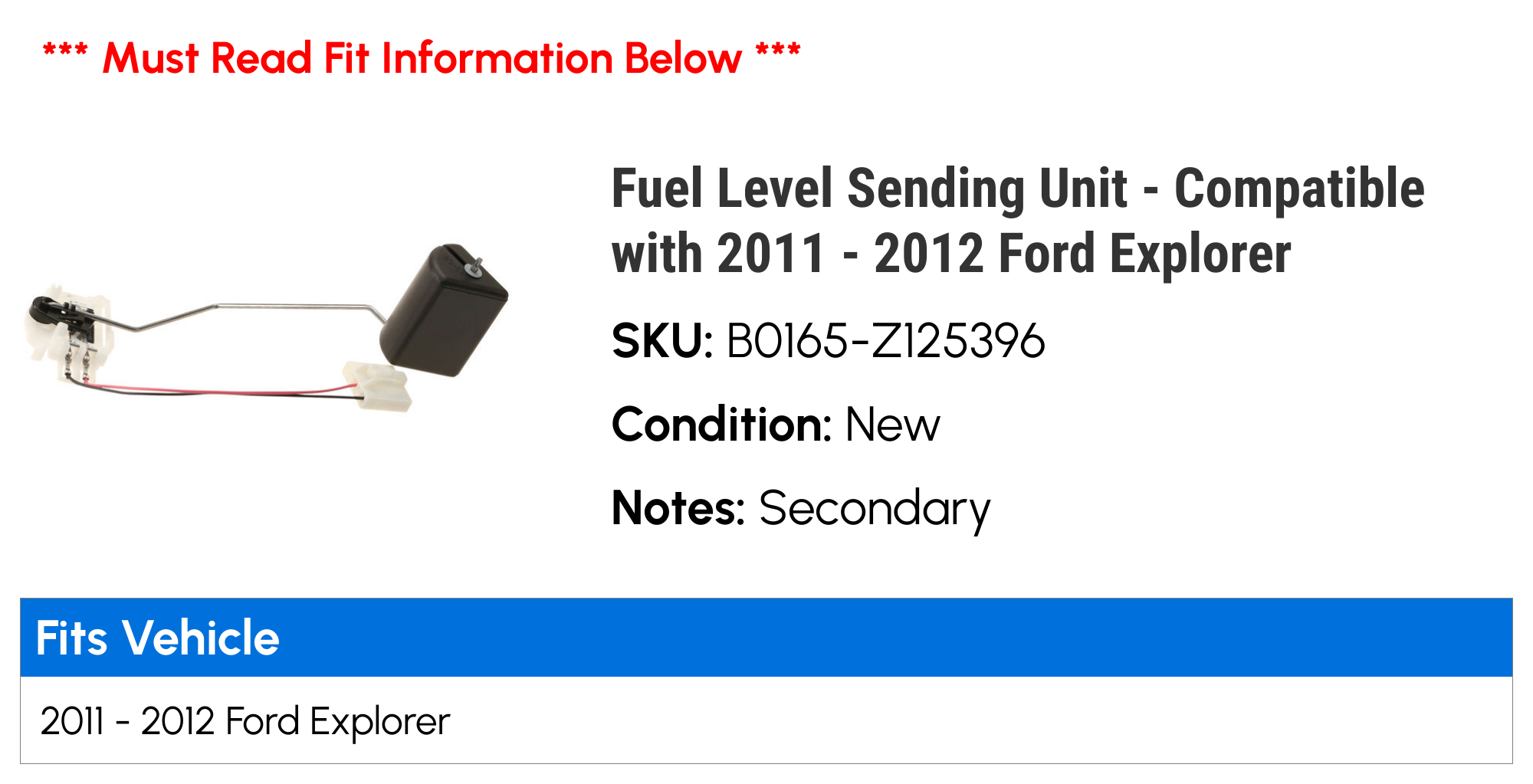 Fuel Level Sending Unit - Compatible with 2011 - 2012 Ford Explorer