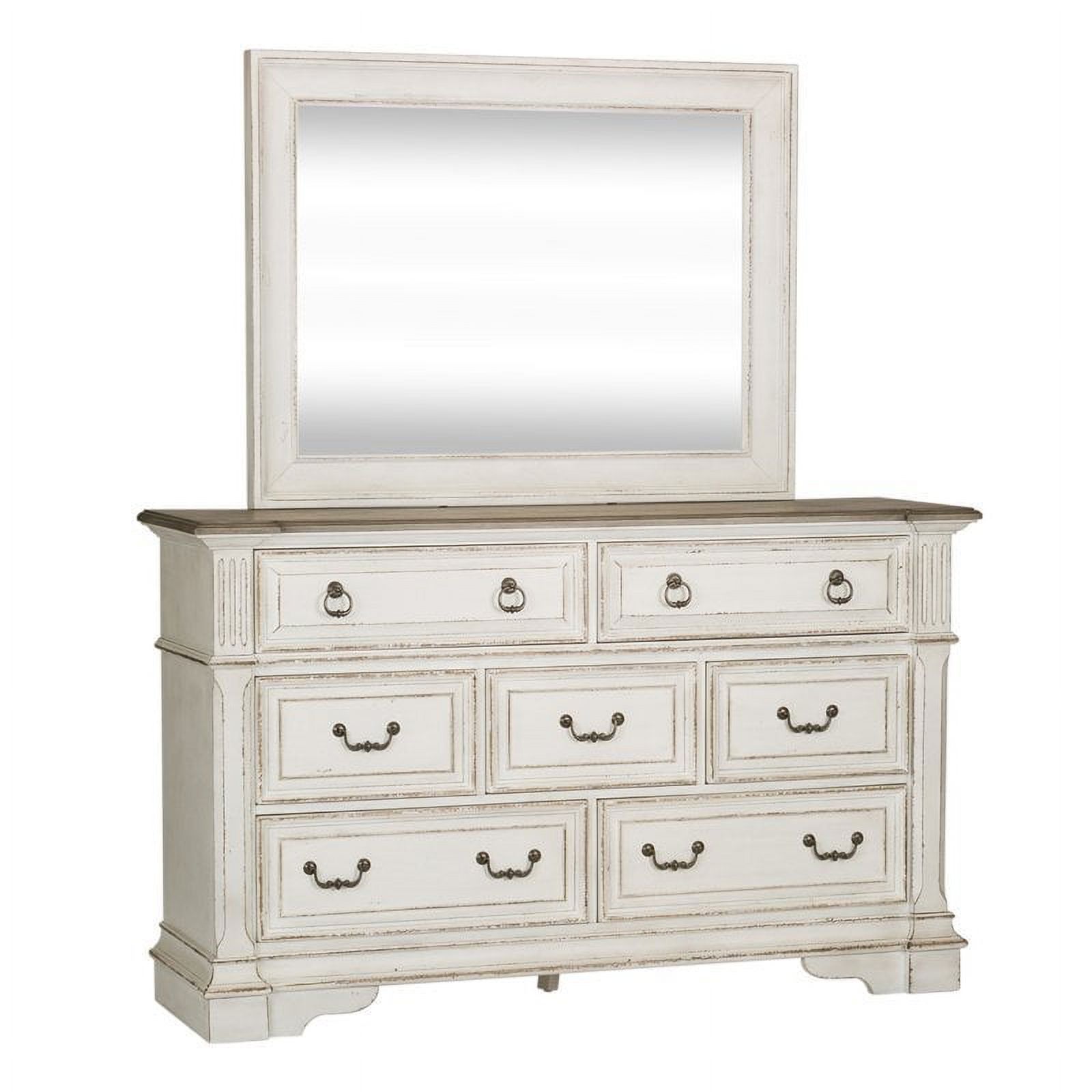 Pemberly Row 7-Drawer Traditional Wood Dresser & Mirror in White
