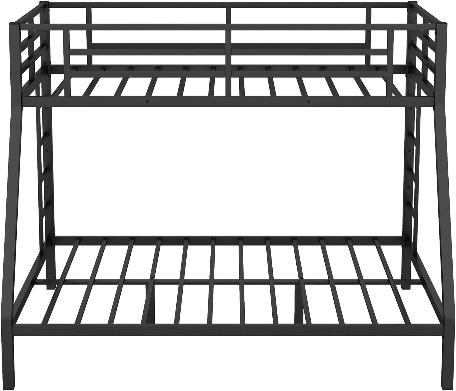 Bunk Bed XL Over Queen Metal Bunk Bed Frame With 2 Ladders And Guardrails, Black