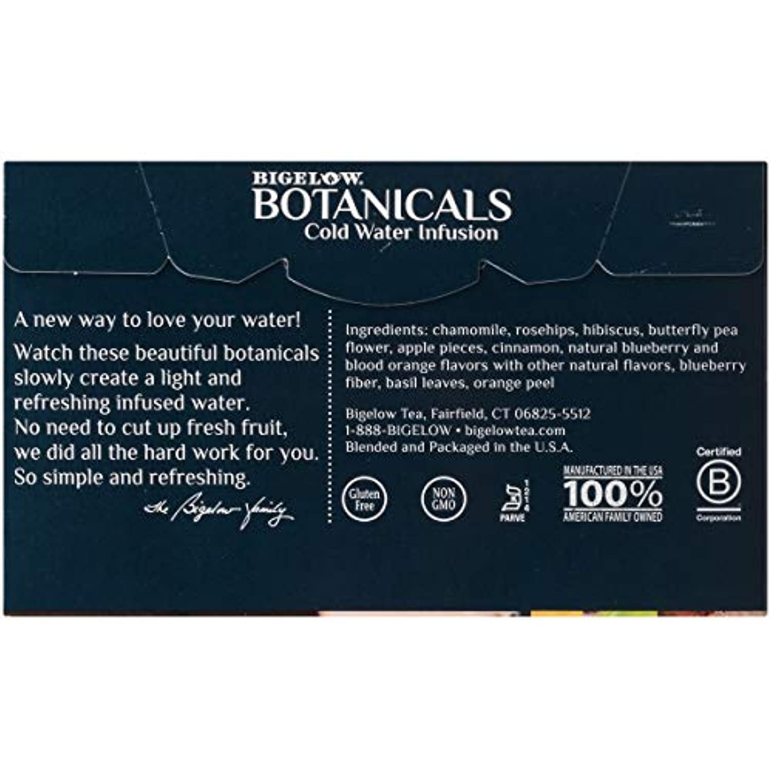 Bigelow Botanicals Cold Water Infusion Blueberry Citrus Basil, Herbal, Caffeine Free, 18 Count (Pack Of 6), 108 Total Tea Bags