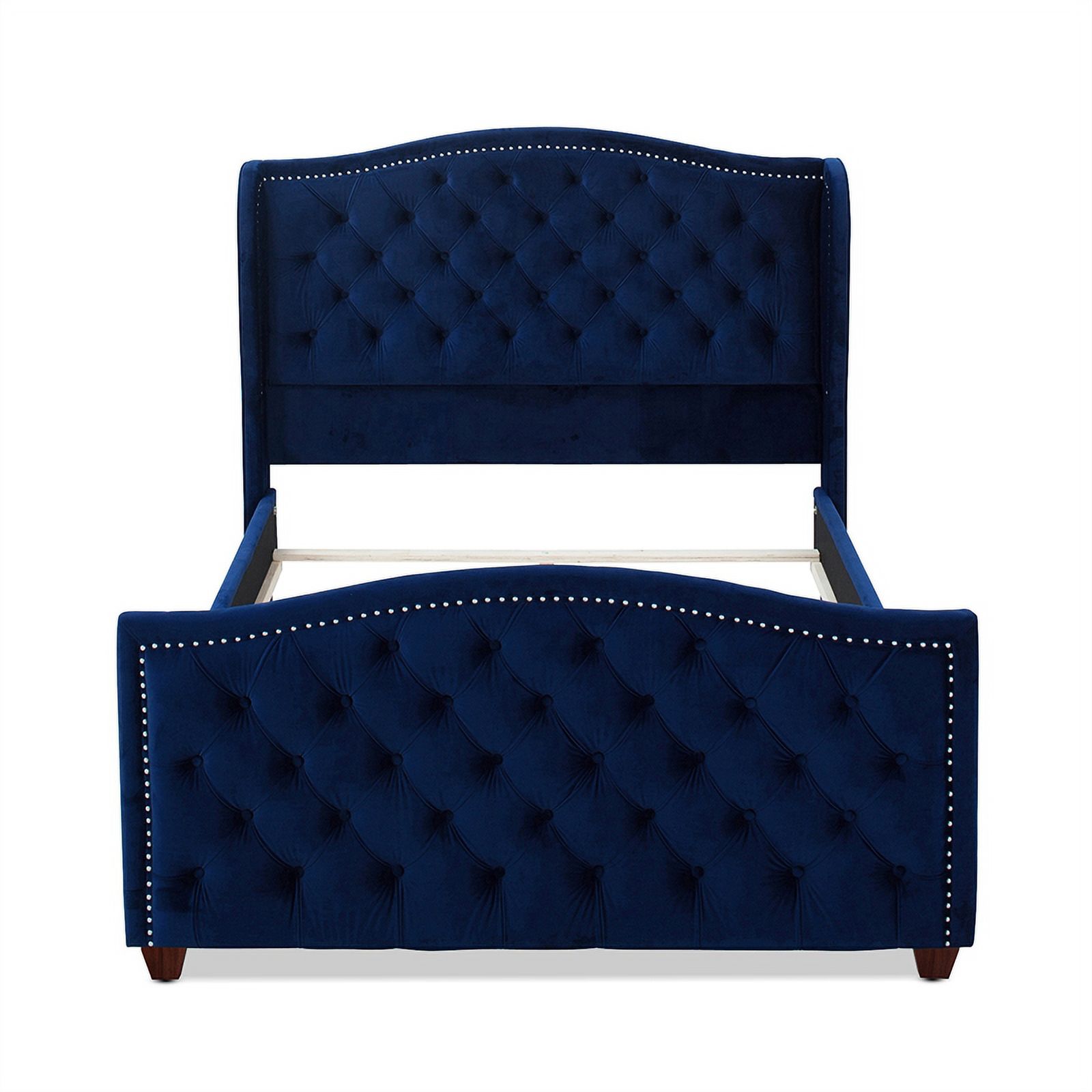 Maklaine Modern Hardwood Tufted Wingback Queen Bed in Navy Blue