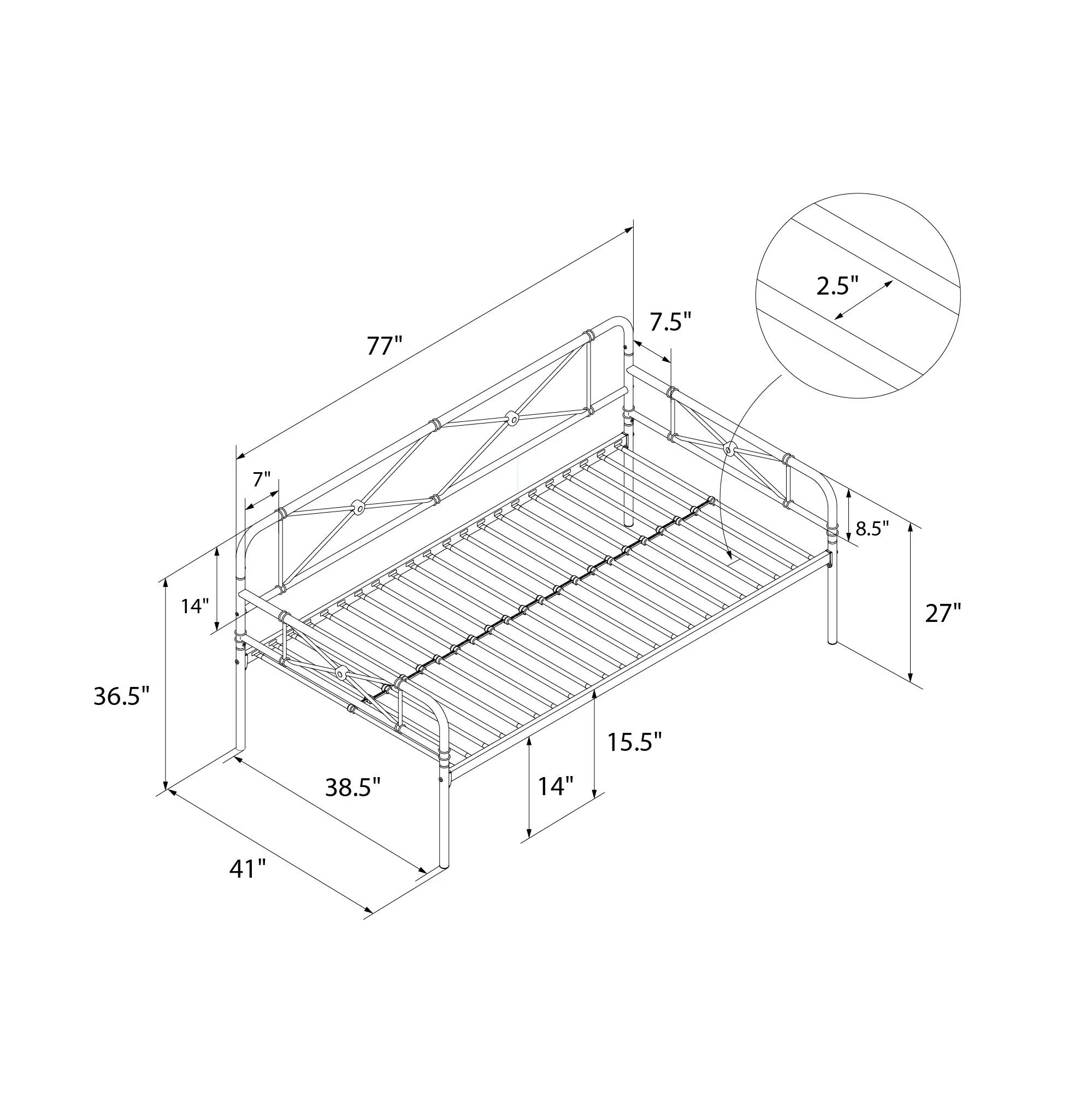 RealRooms Allysa Metal Daybed, Strong Steel Slats and Frame, Twin, Black