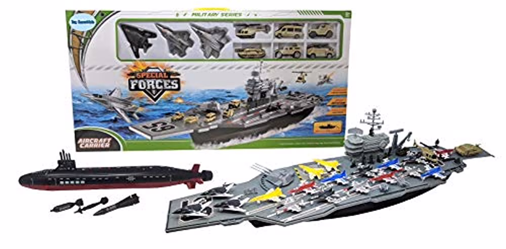 Toy Aircraft Carrier Ship with Warplanes and Submarine Combo Includes 18 Fighter Jets Torpedo