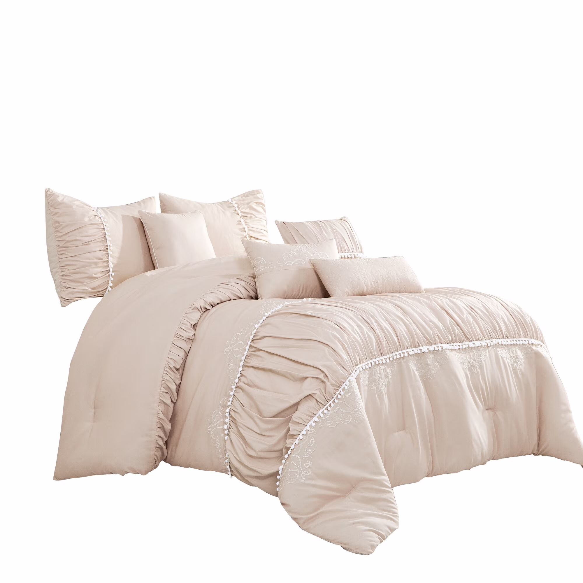 Wellco  Bedding Comforter Set Bed In A Bag - 7 Piece Luxury Bedding Sets - Oversized Bedroom Comforters, Beige King