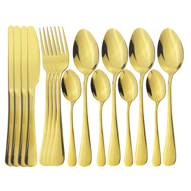 ACMDL  Stainless Steel Tableware Fork Spoon Knife Dinner Set Kitchen Black Cutlery Set Silverware 16Pcs